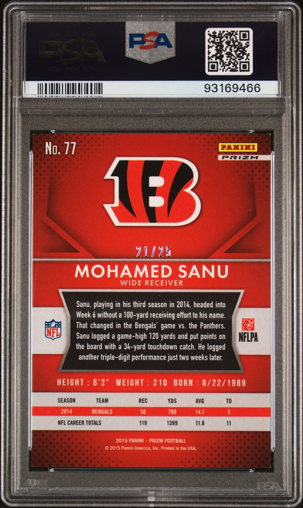 2015 Panini Prizm #77 Mohamed Sanu PSA 9 21/25