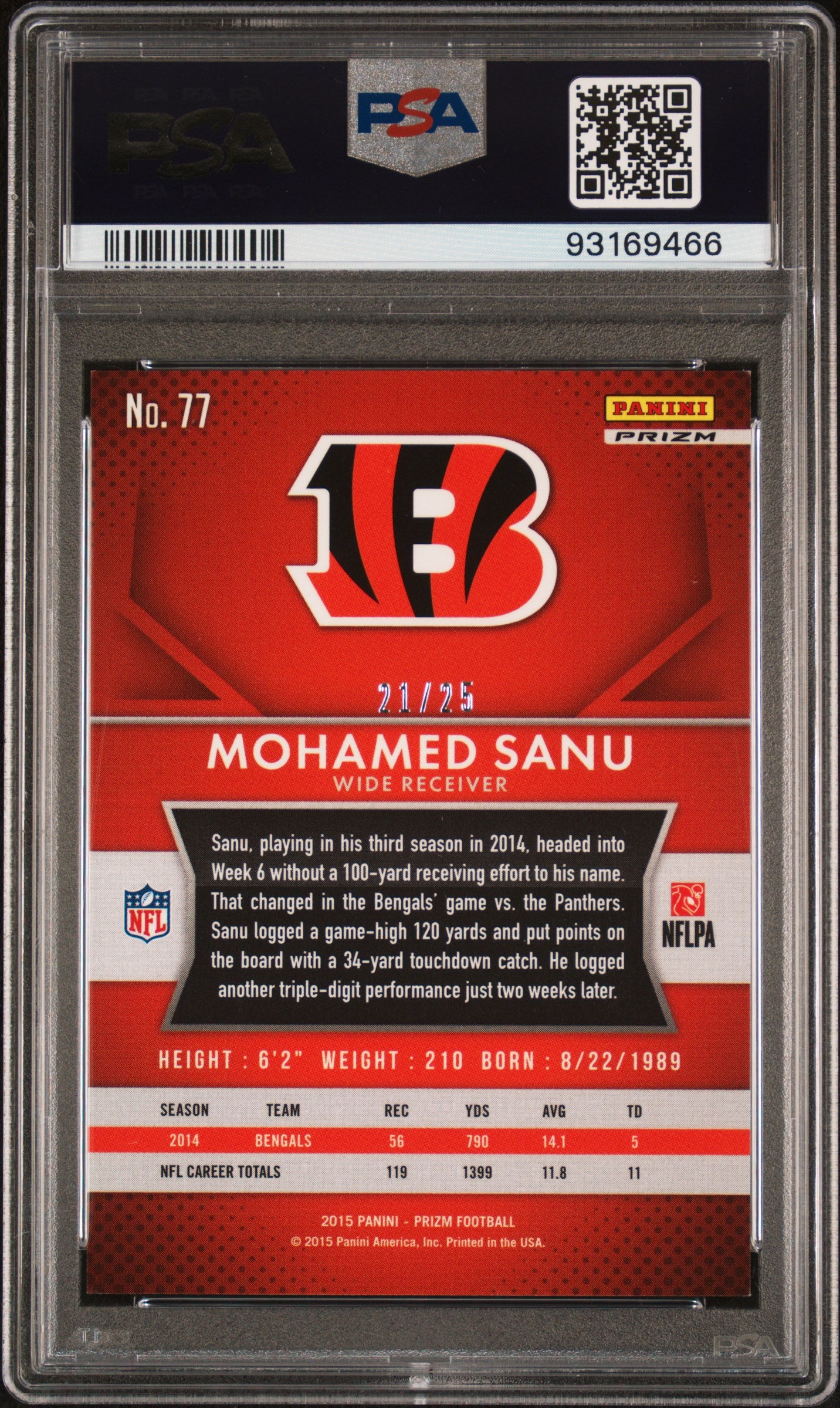 2015 Panini Prizm #77 Mohamed Sanu PSA 9 21/25