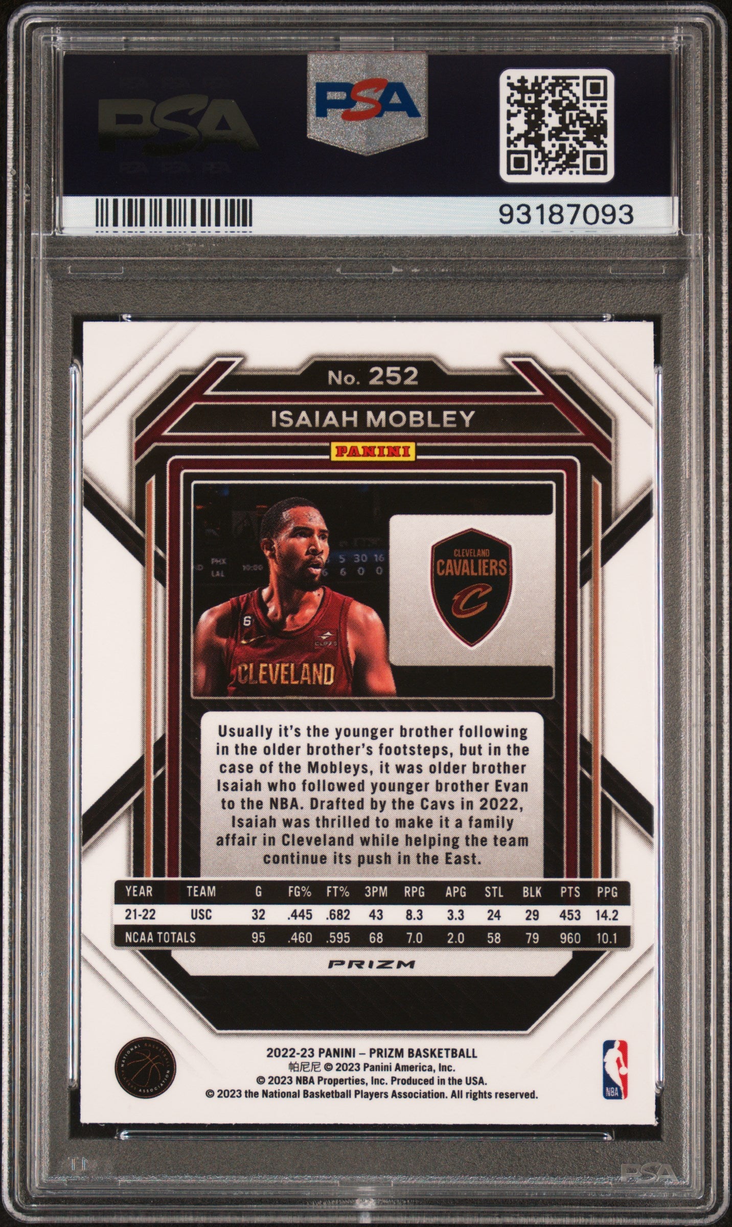 2022 Panini Prizm #252 Isaiah Mobley PSA 10