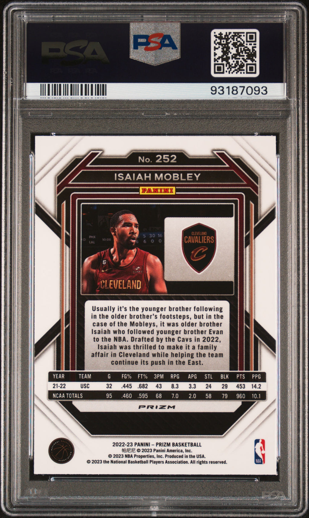 2022 Panini Prizm #252 Isaiah Mobley PSA 10