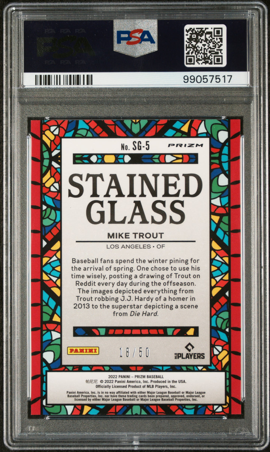 2022 Panini Prizm Stained Glass Snake Skin Prizm #SG5 Mike Trout PSA 9 18/50