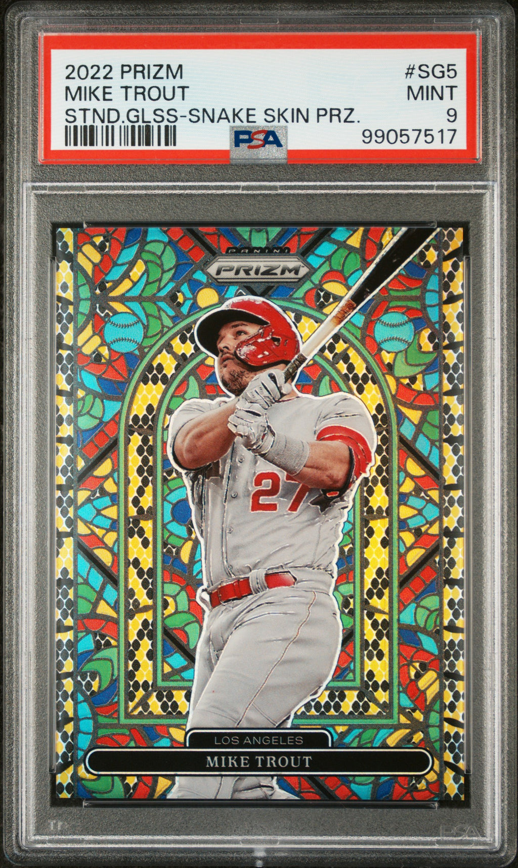2022 Panini Prizm Stained Glass Snake Skin Prizm #SG5 Mike Trout PSA 9 18/50