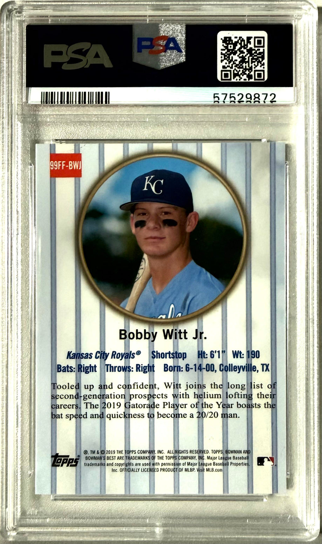 2019 Bowman's Best Bowman #99FF-BWJ Bobby Witt Jr. PSA 10