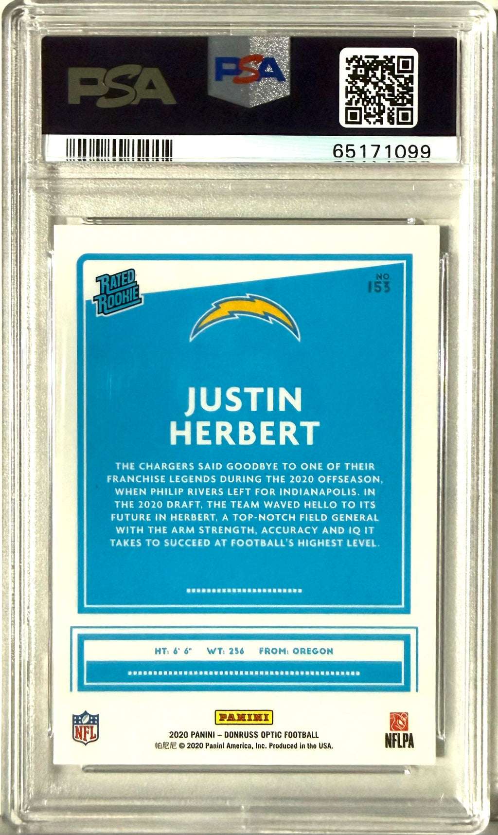 2020 Donruss Optic #153 Justin Herbert PSA 10