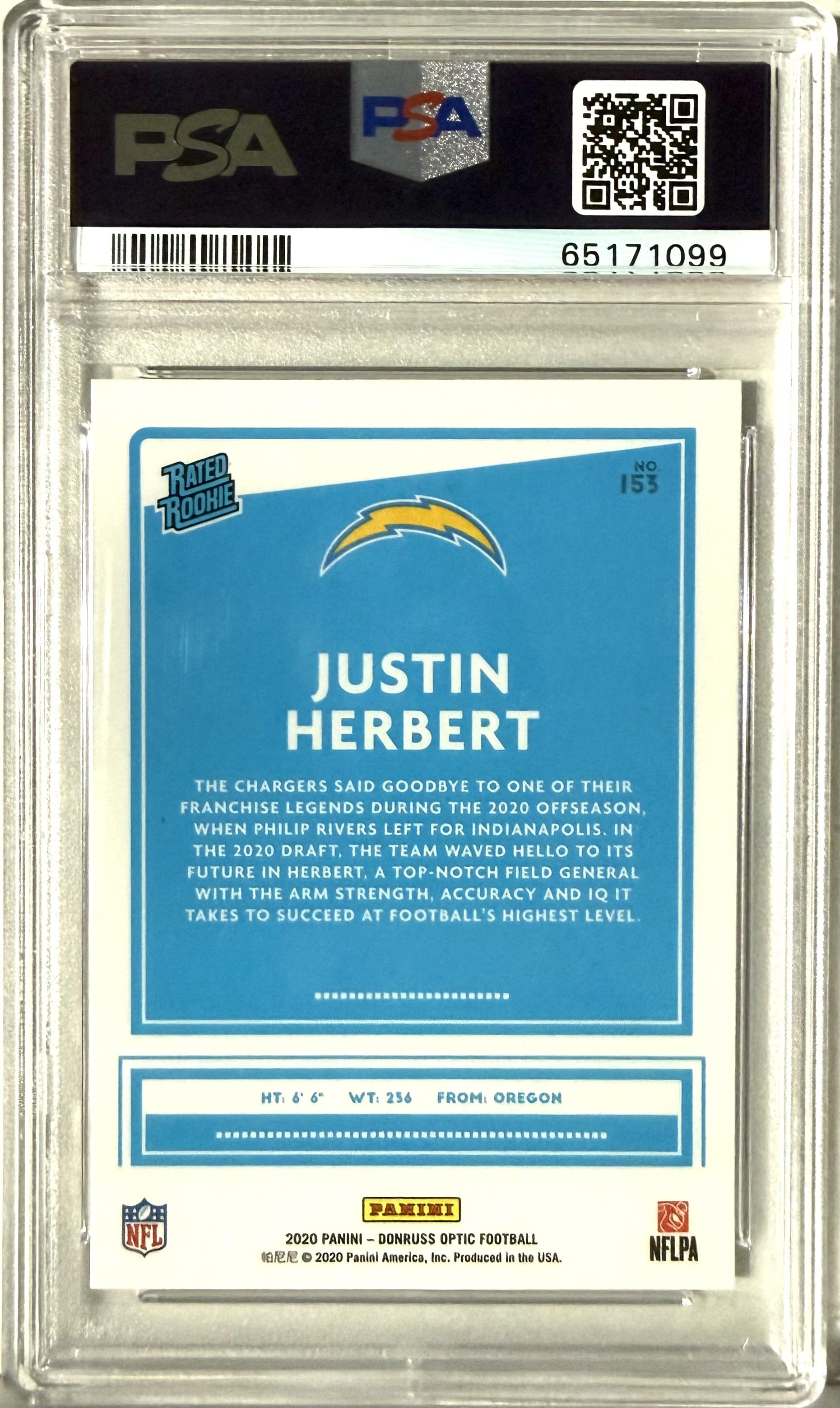 2020 Donruss Optic #153 Justin Herbert PSA 10