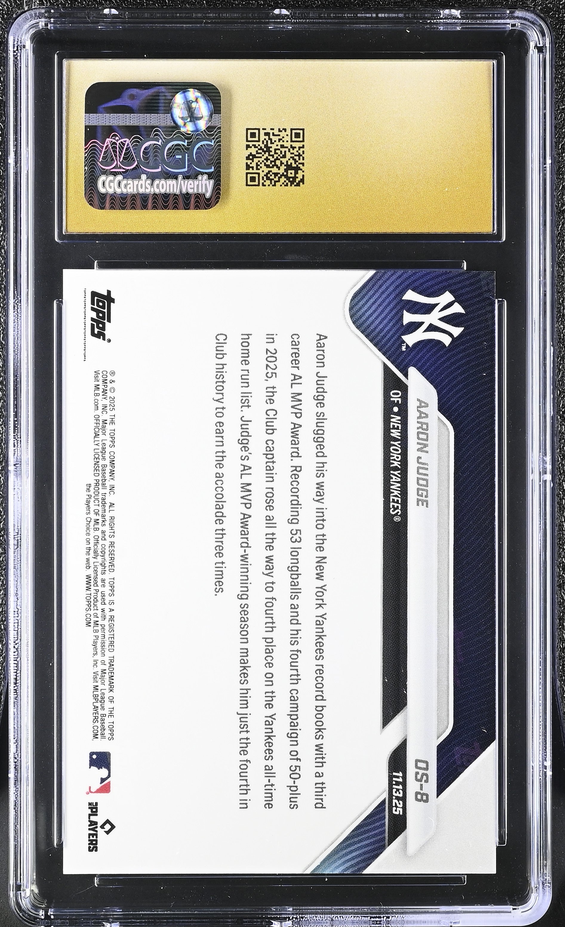 2025-26 Now #OS-8 Aaron Judge Off-Season CGC 10