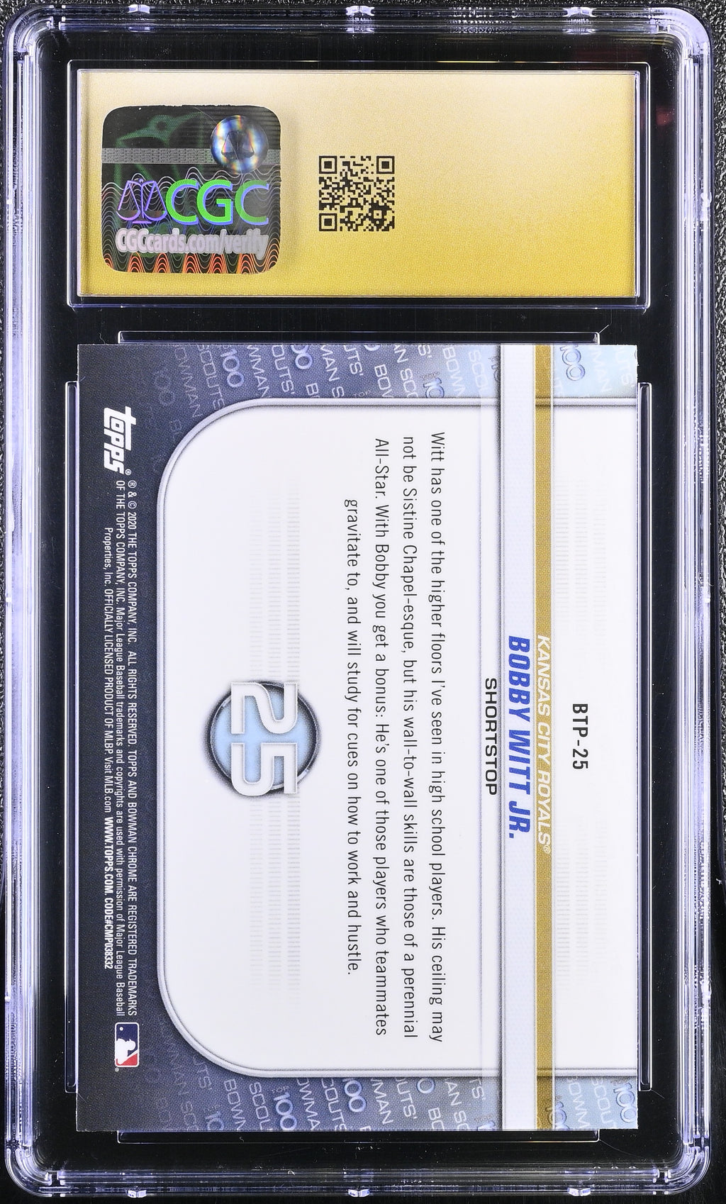 2020 Bowman #BTP-25 Bobby Witt Jr. CGC 10