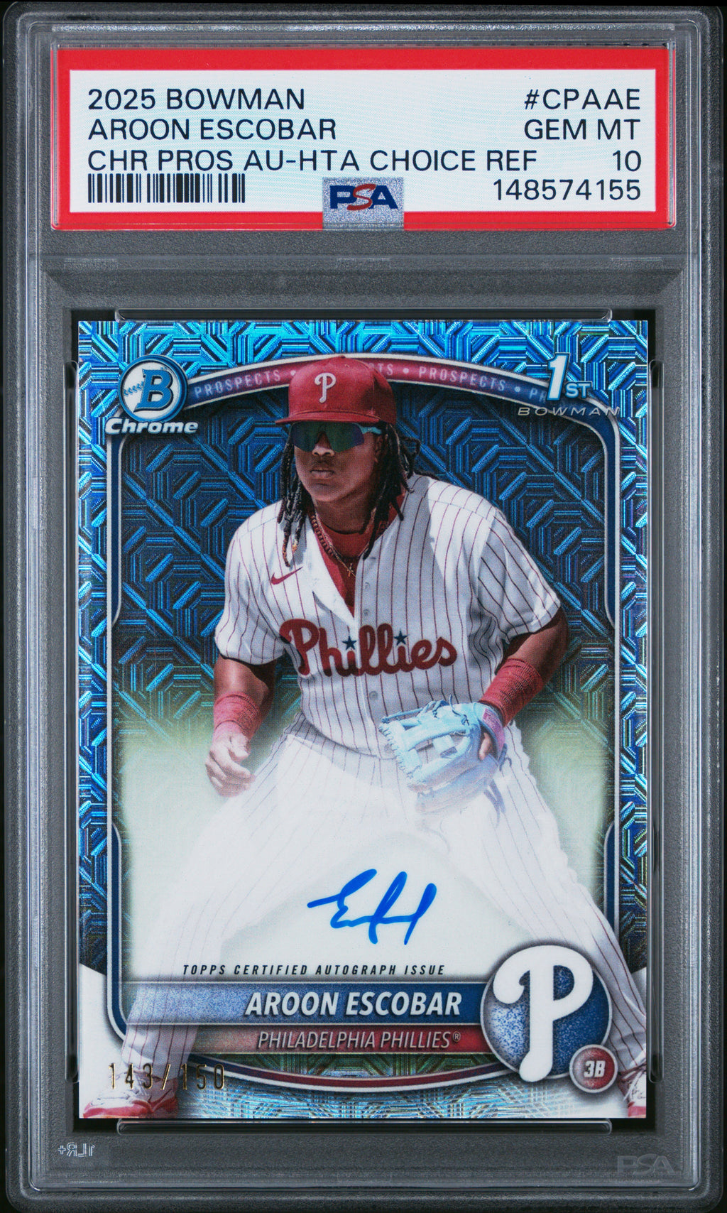2025 Bowman Chrome Prospect Autographs #CPAAE Aroon Escobar PSA 10