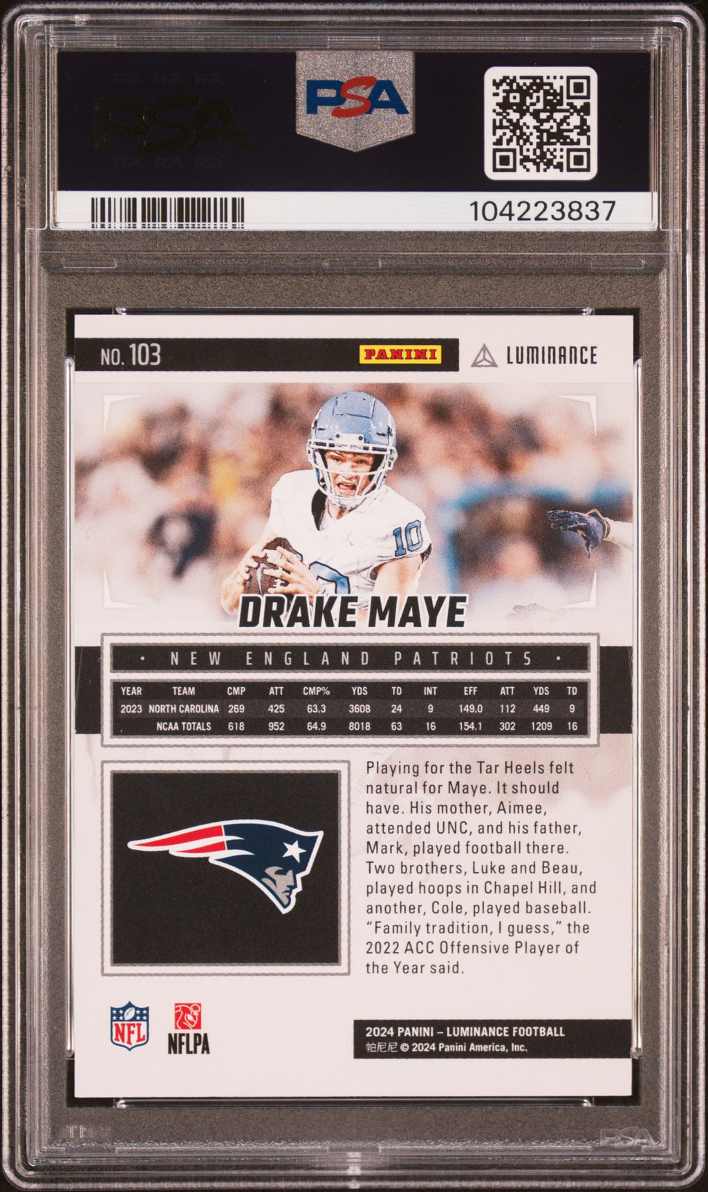 2024 Panini Luminance #103 Drake Maye PSA 9