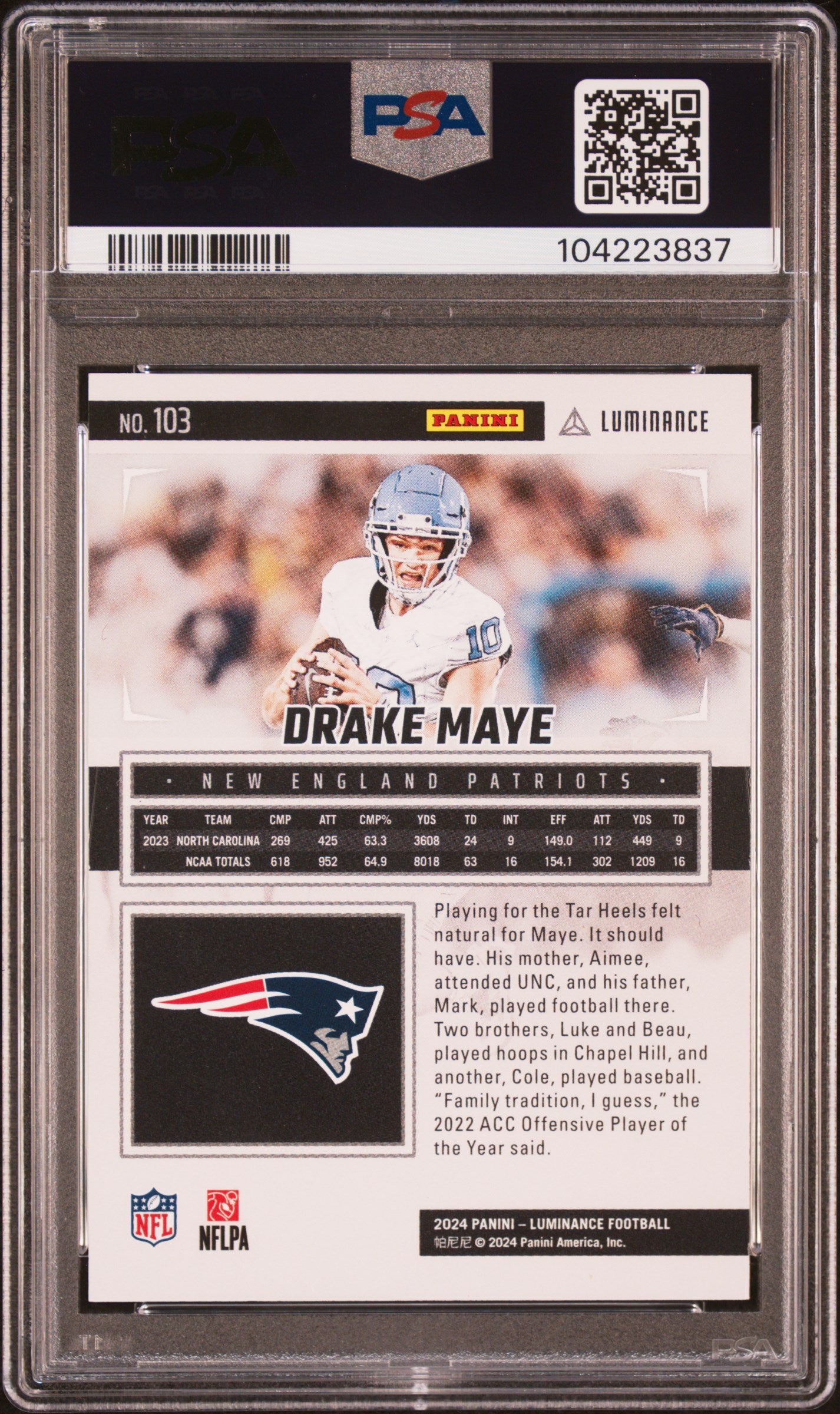 2024 Panini Luminance #103 Drake Maye PSA 9