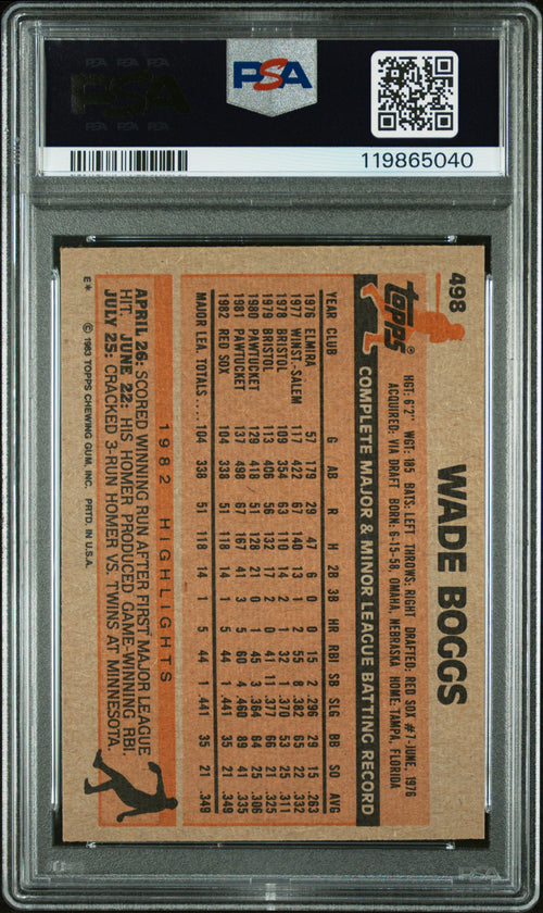 1983 Topps #498 Wade Boggs PSA 10