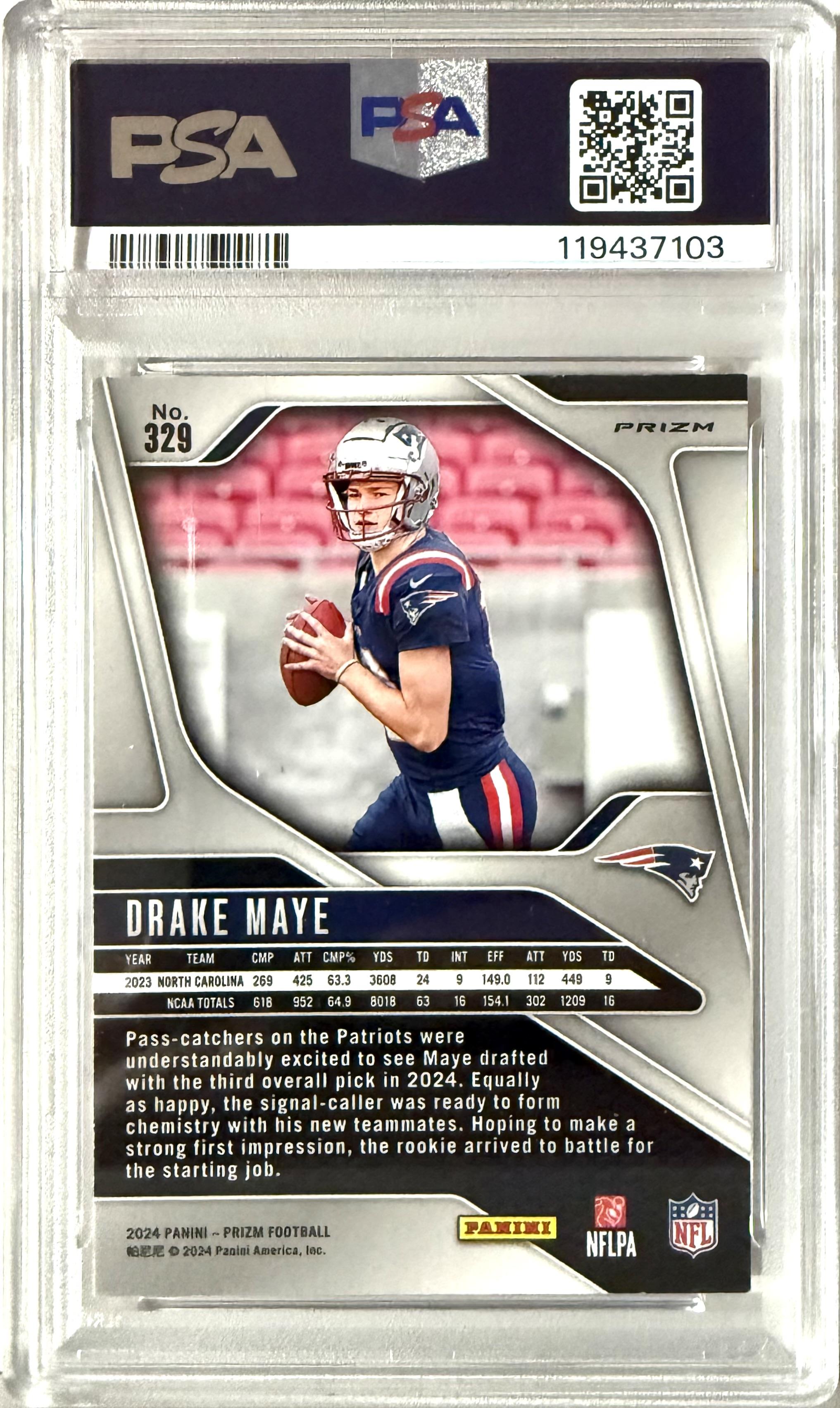 2024 Panini Orange Lazer Prizm #329 Drake Maye Rookie PSA 9