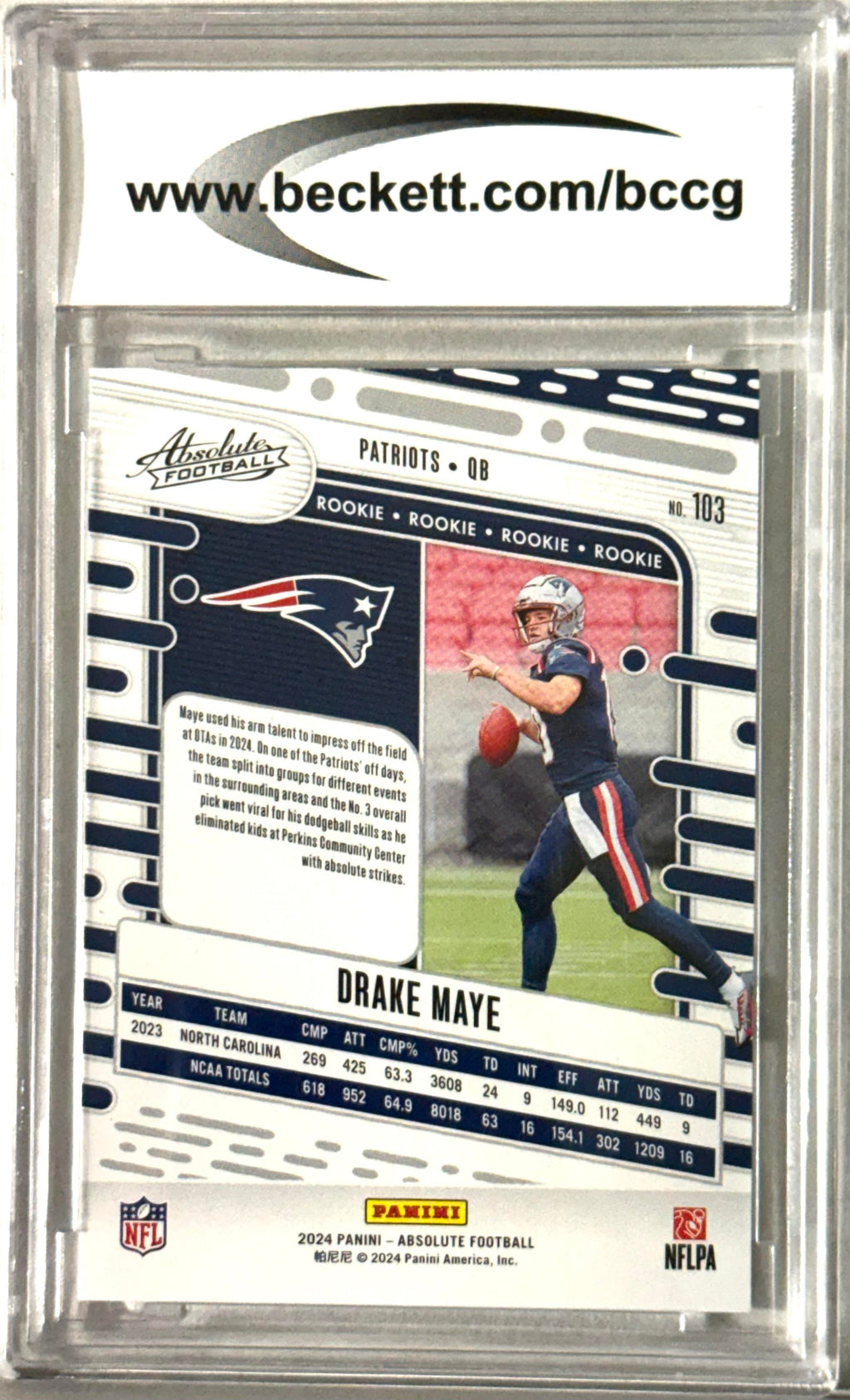 2024 Panini Absolute Panini #103 Drake Maye Rookie BCCG 10