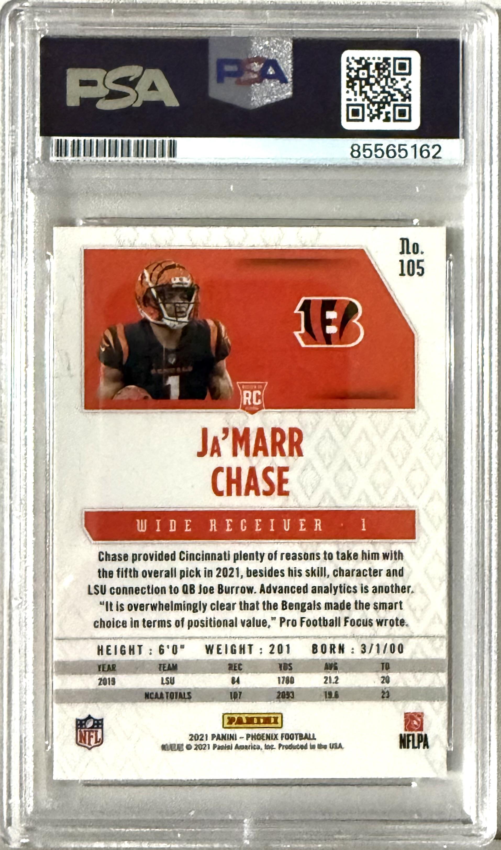 2021 Panini Phoenix Panini #105 Ja'Marr Chase Rookie PSA Auth READ DESCRIPTION