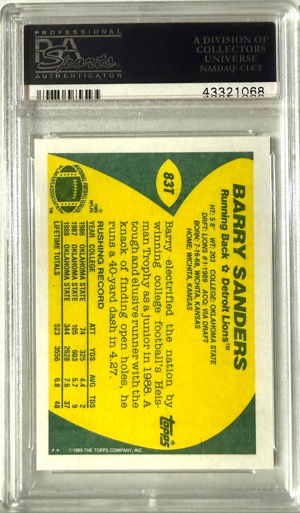 1989 Topps Traded Topps #83T Barry Sanders PSA 10