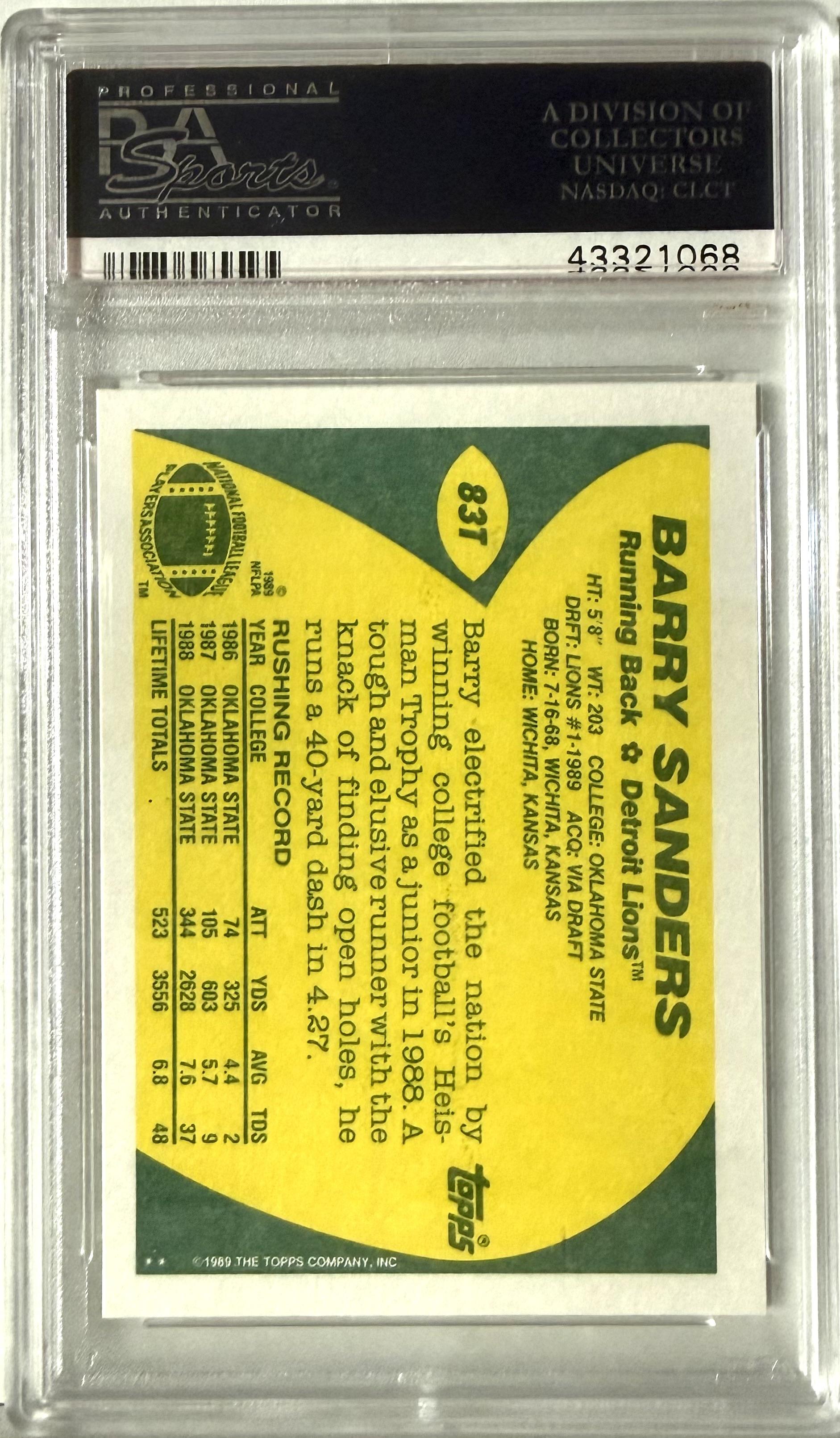 1989 Topps Traded Topps #83T Barry Sanders PSA 10