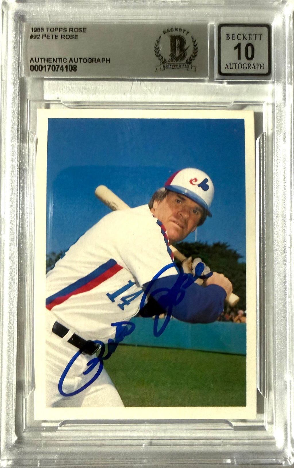 1985 Renata Galasso Pete Rose Topps #92 Pete Rose BGS 10 Auto
