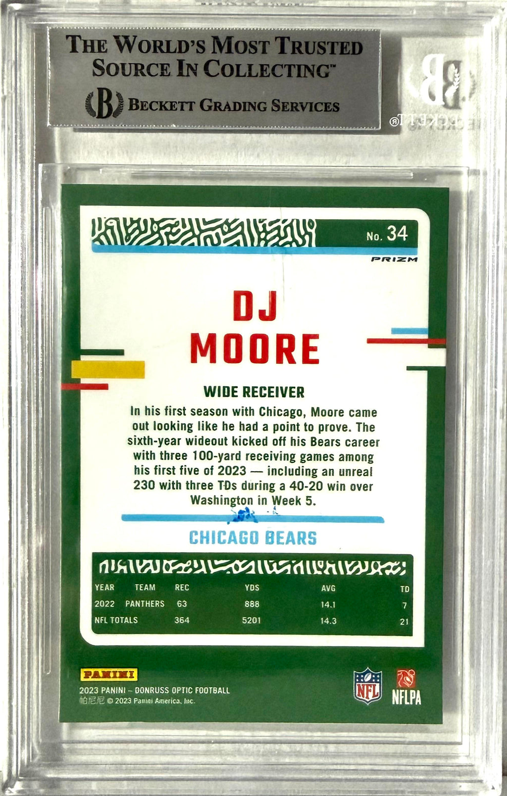 2023 PANINI Donruss Optic #34 DJ Moore BGS Authentic