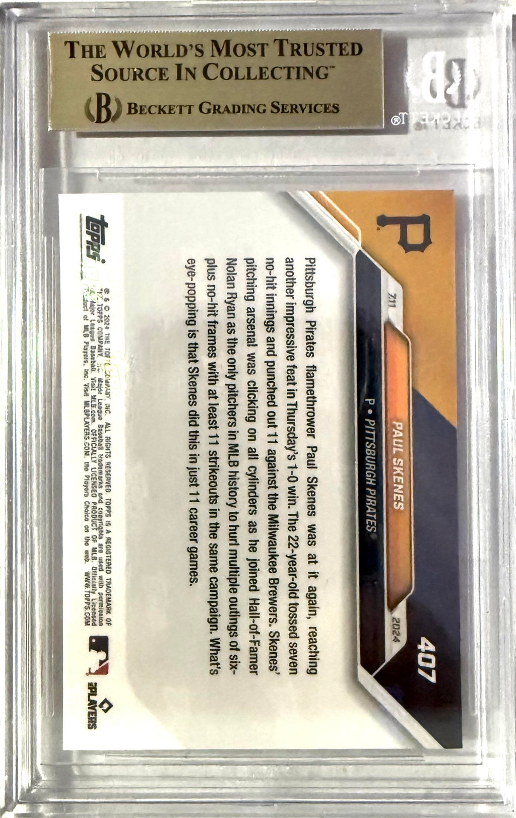 2024 Topps Now #407 Paul Skenes BGS 10