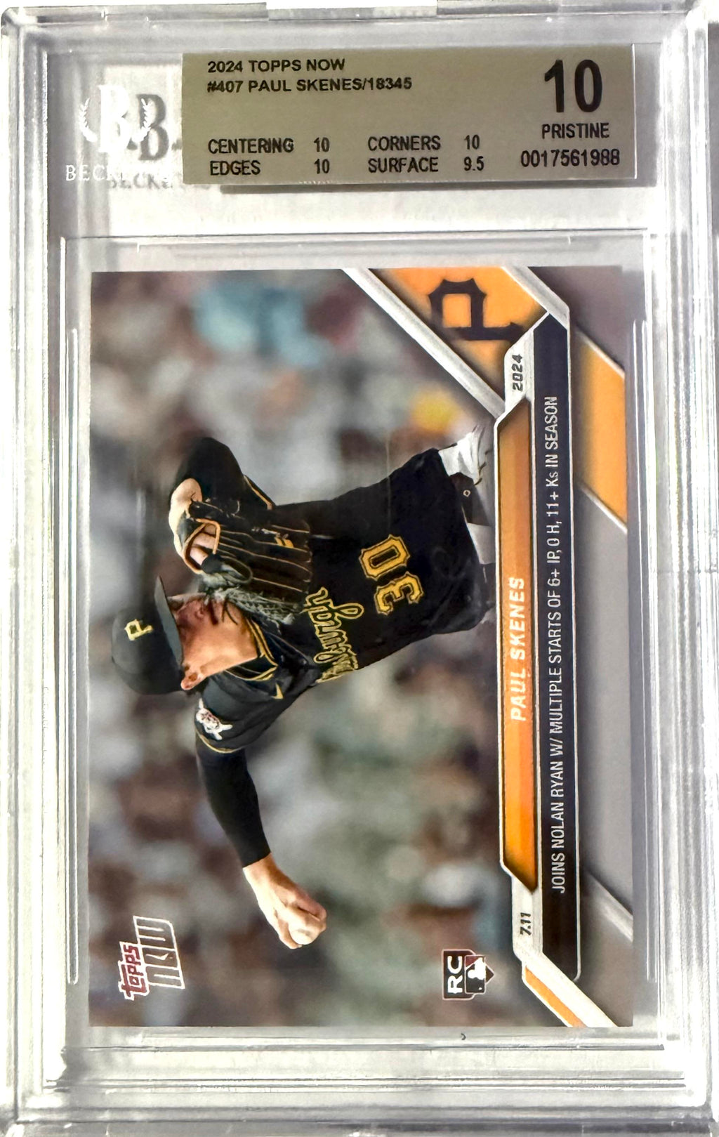 2024 Topps Now #407 Paul Skenes BGS 10