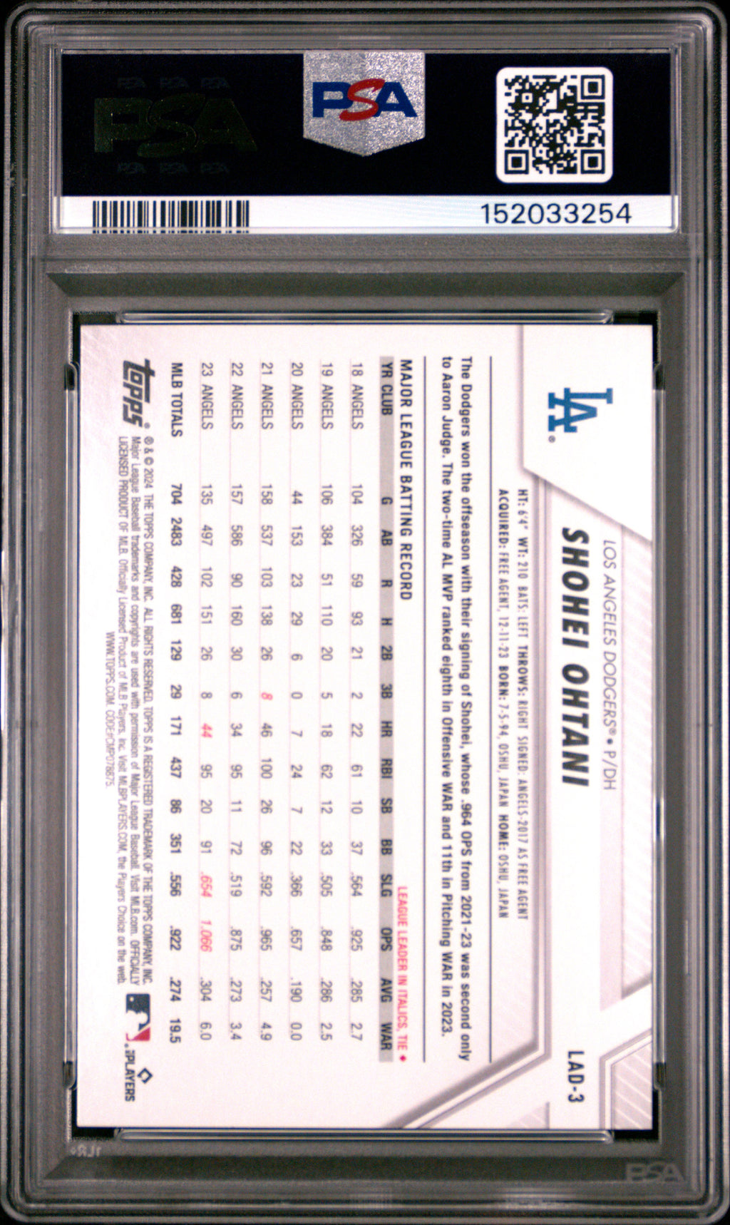 2024 Topps Int'l Trading Card Day LA Dodgers #LAD3 Shohei Ohtani PSA 10