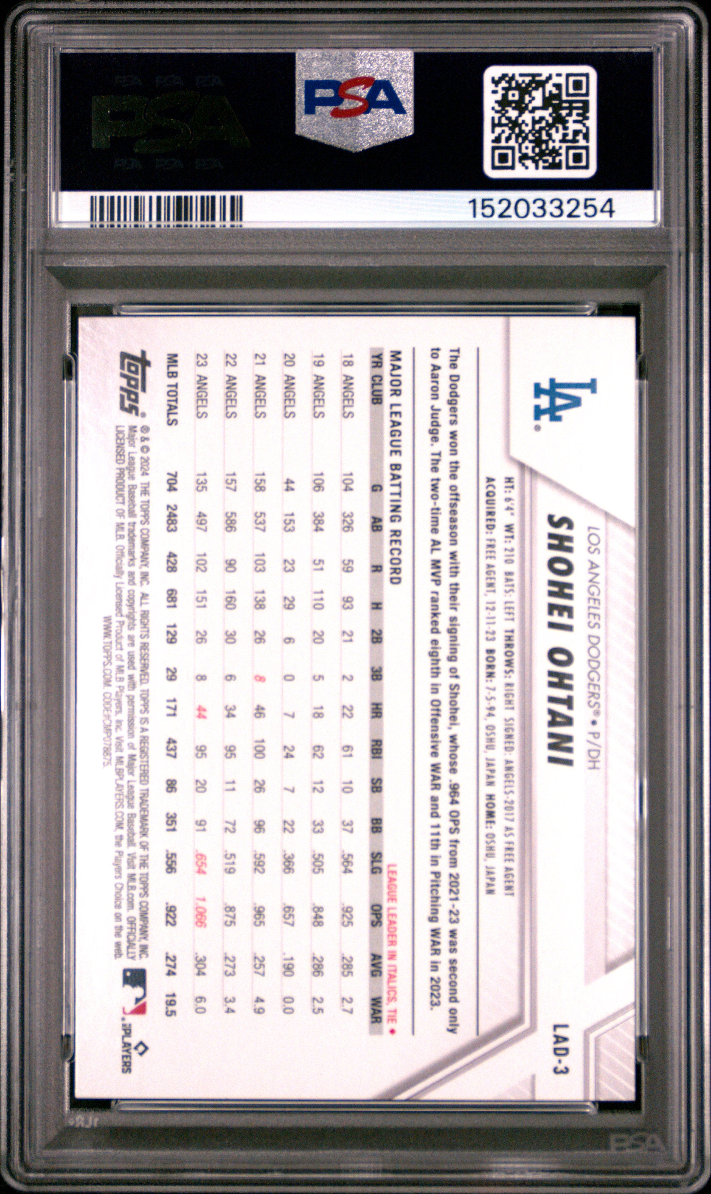 2024 Topps Int'l Trading Card Day LA Dodgers #LAD3 Shohei Ohtani PSA 10