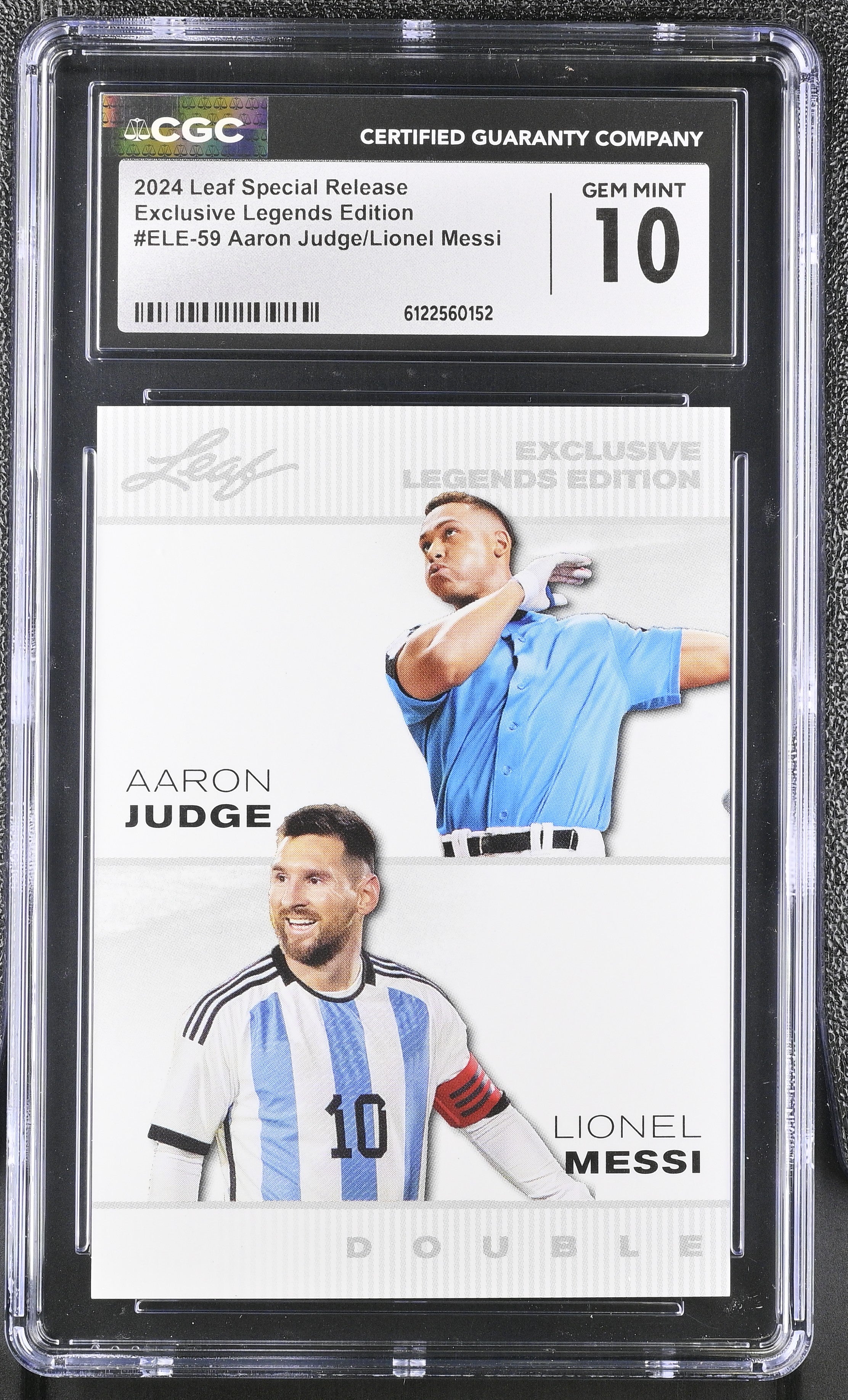 2024 Special Release Leaf #ELE-59 Aaron Judge/Lionel Messi CGC 10