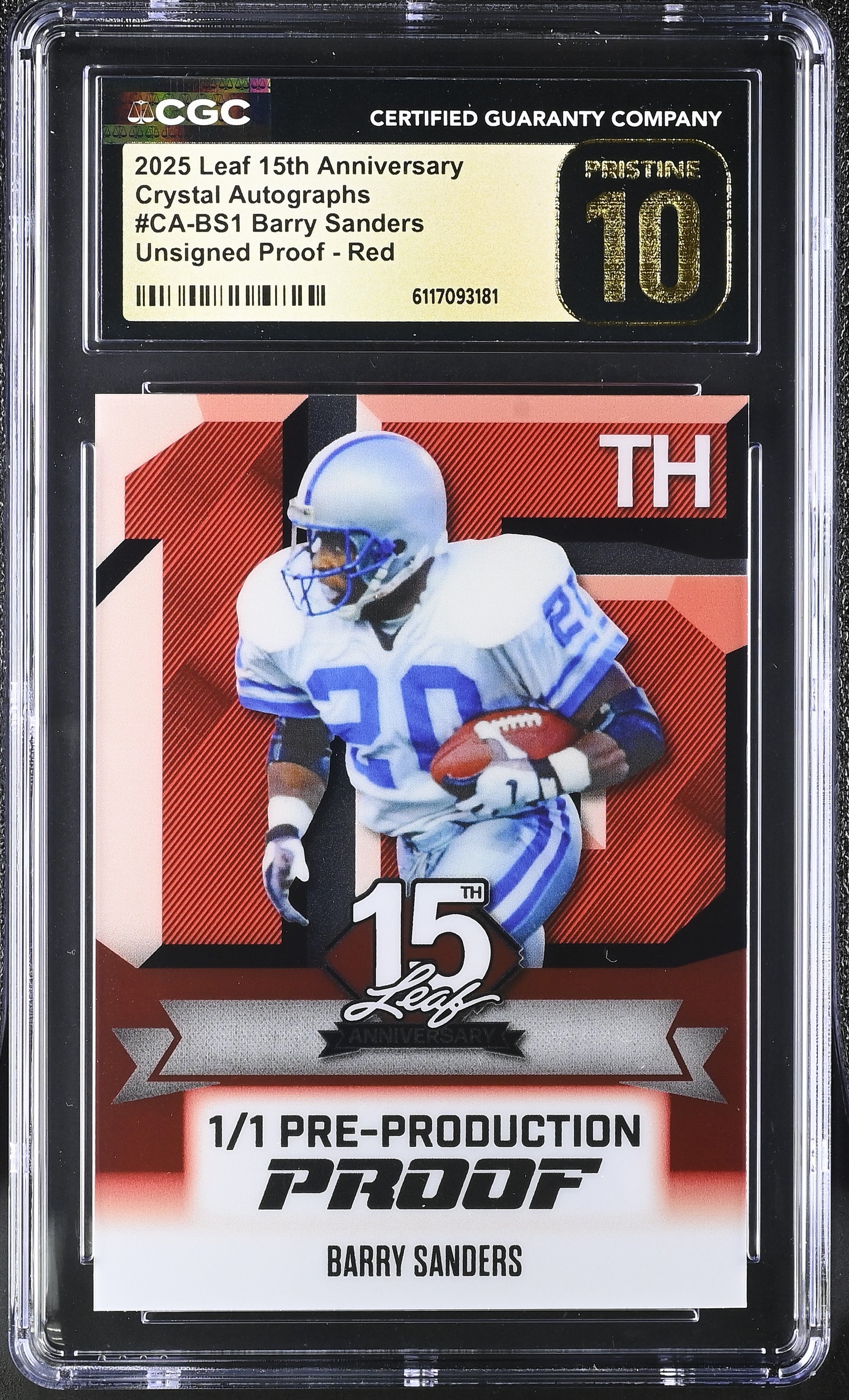 2025 15th Anniversary Leaf #CA-BS1 Barry Sanders CGC 10