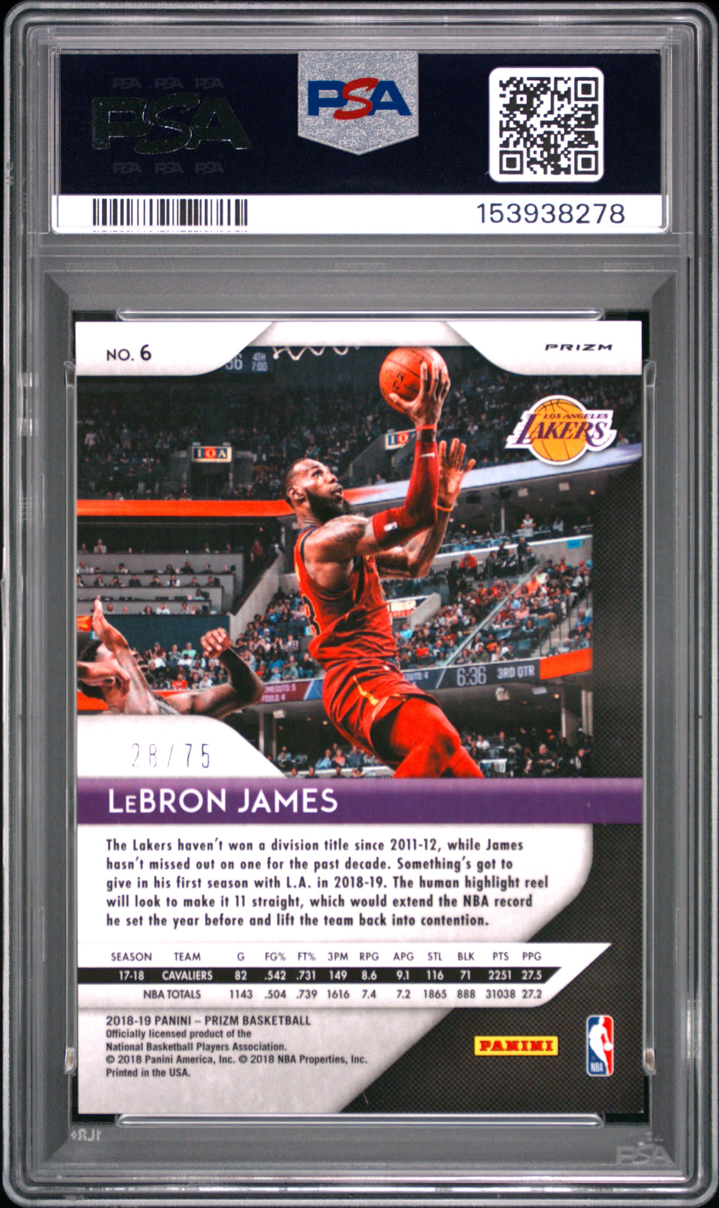 2018 Panini Prizm #6 Lebron James PSA 9