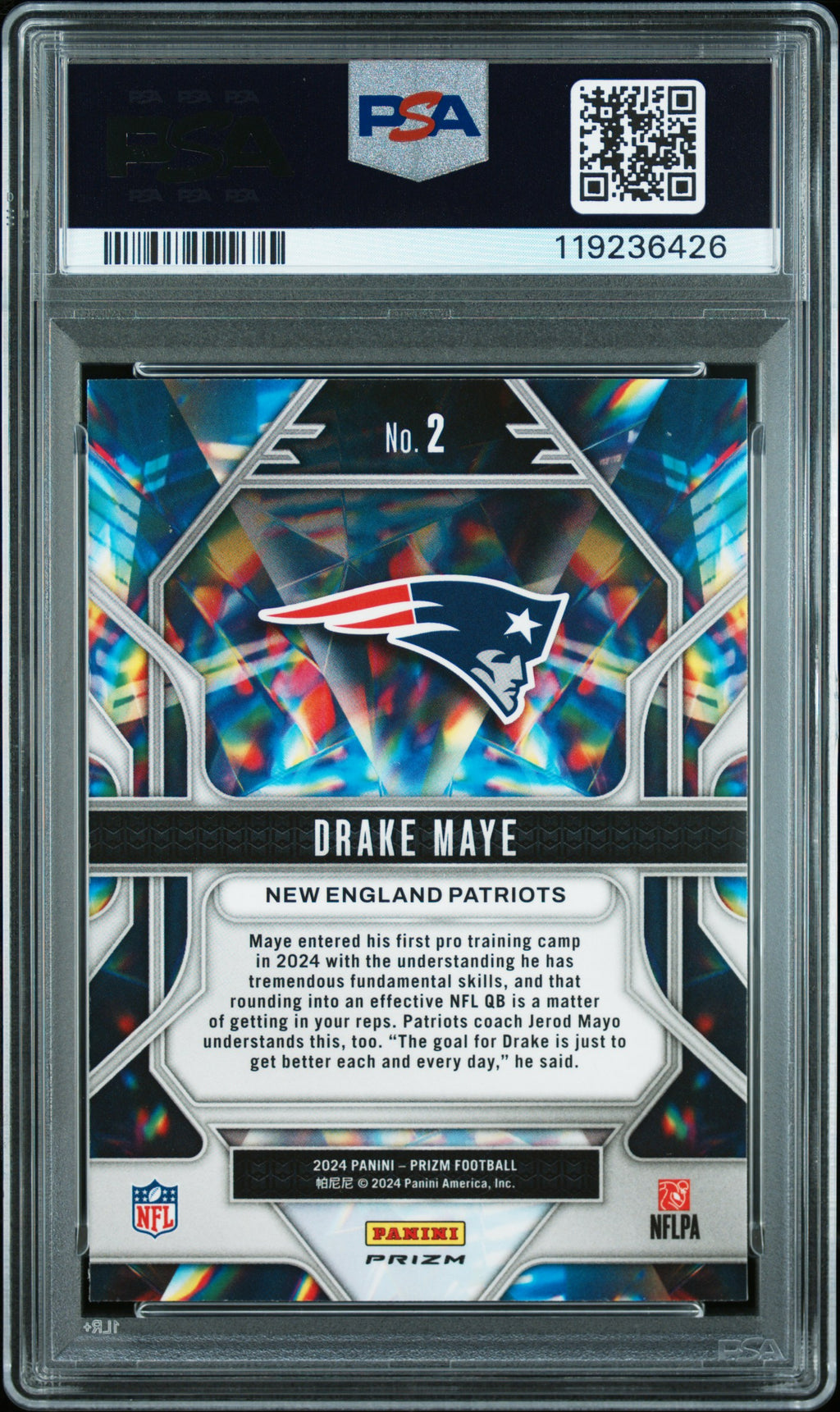 2024 Panini Prizm Prizmatic #2 Drake Maye PSA 10