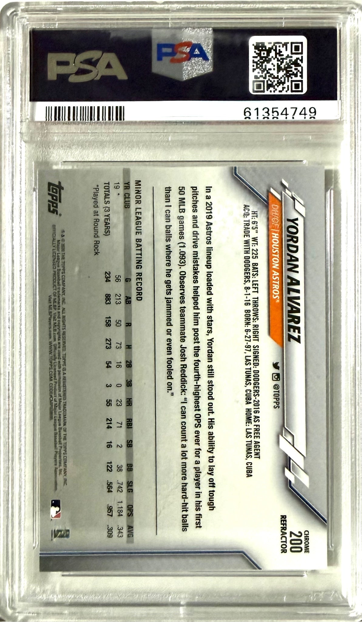 2020 Topps Topps #276 Yordan Alvarez PSA 10