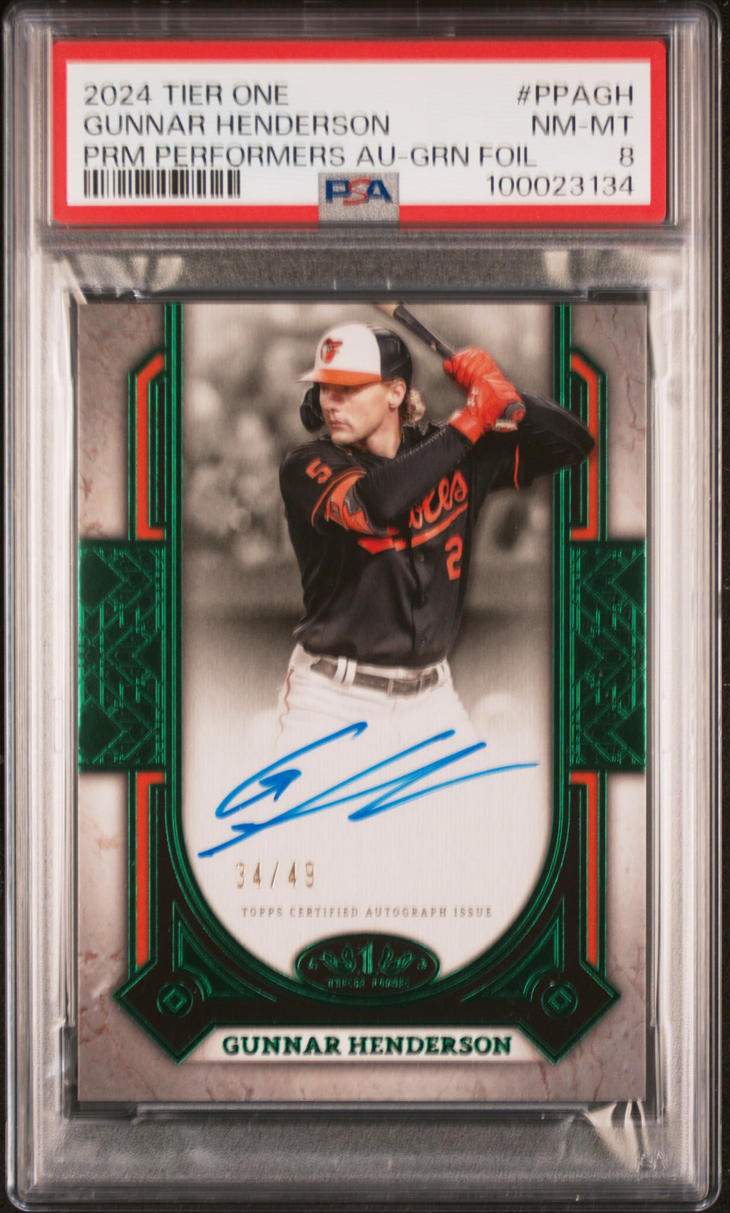 2024 Topps Tier One Prime Performers Autographs #PPAGH Gunnar Henderson PSA 8
