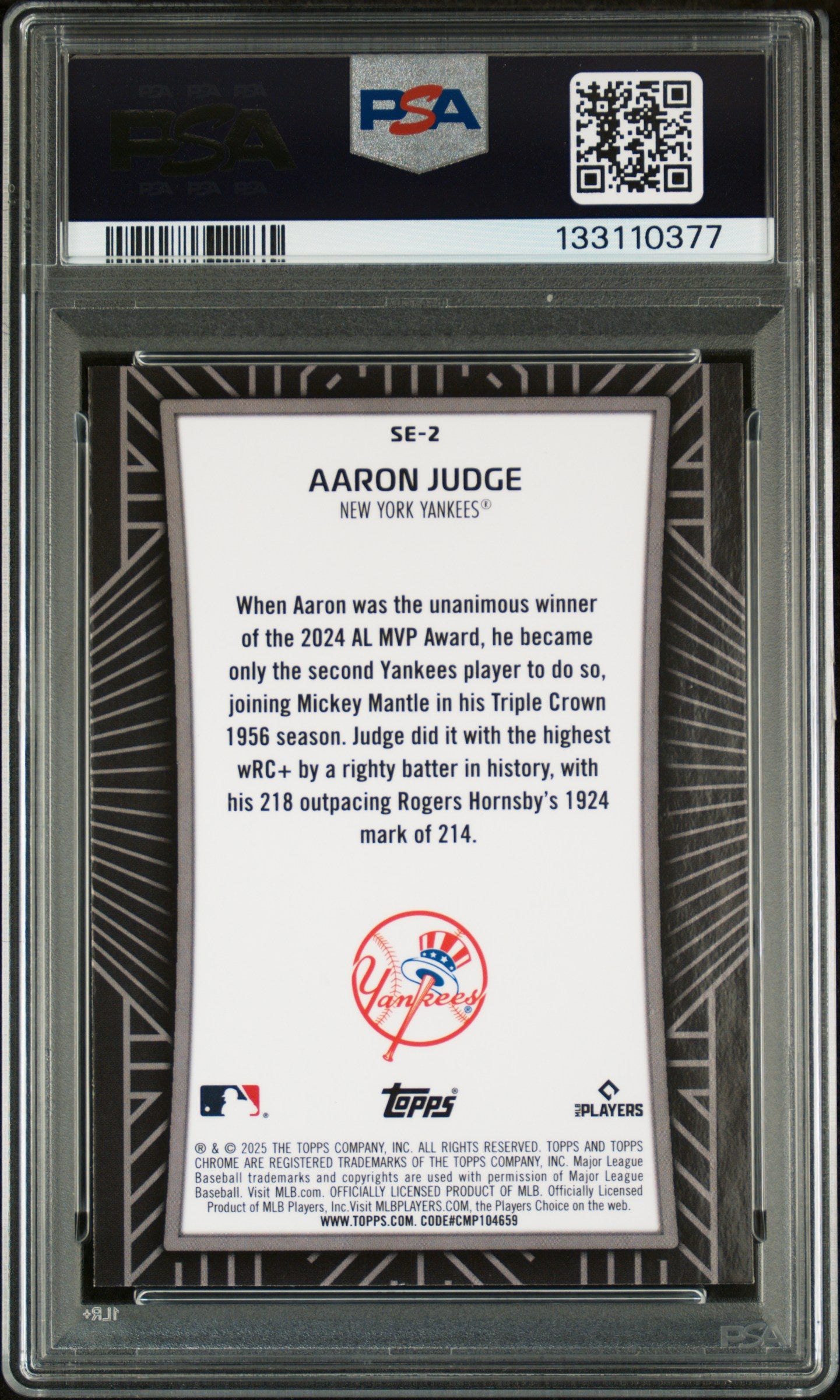 2025 Topps Chrome Shadow Etch #SE2 Aaron Judge PSA 9