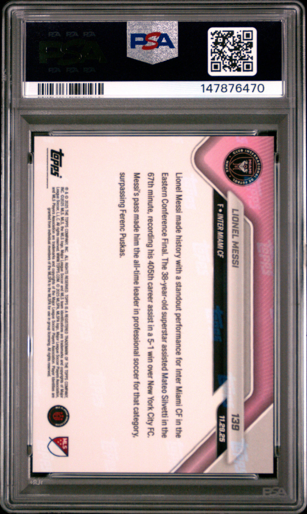 2025 Topps Now Mls #139 Lionel Messi PSA 10