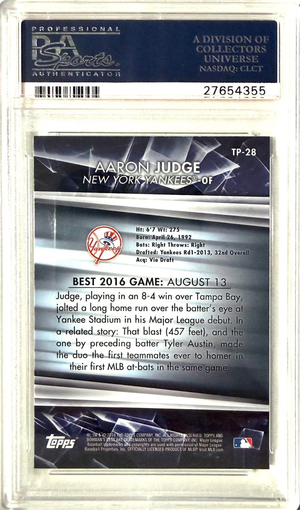 2016 Bowman's Best #TP-28 Aaron Judge Top Prospects PSA 10