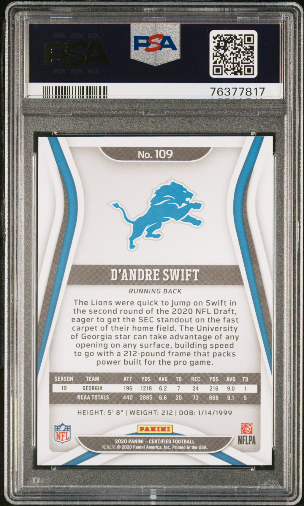 2020 Panini Certified #109 D'Andre Swift PSA 10 #/299