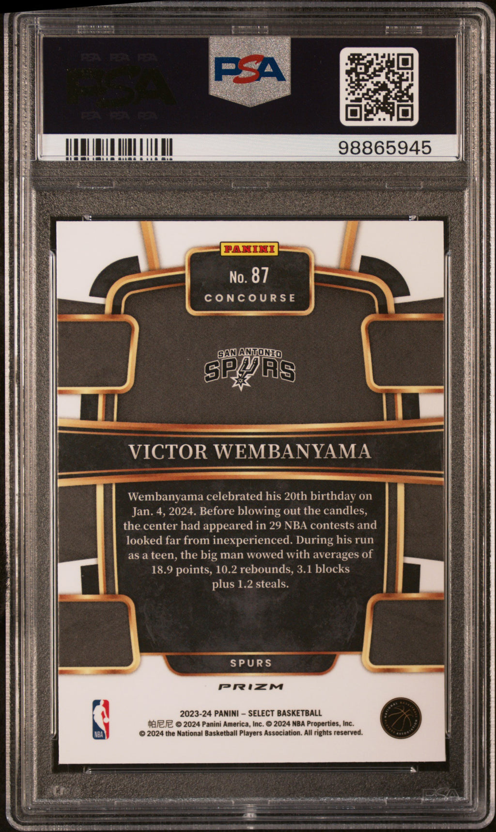 2023 Panini Select #87 Victor Wembanyama PSA 10