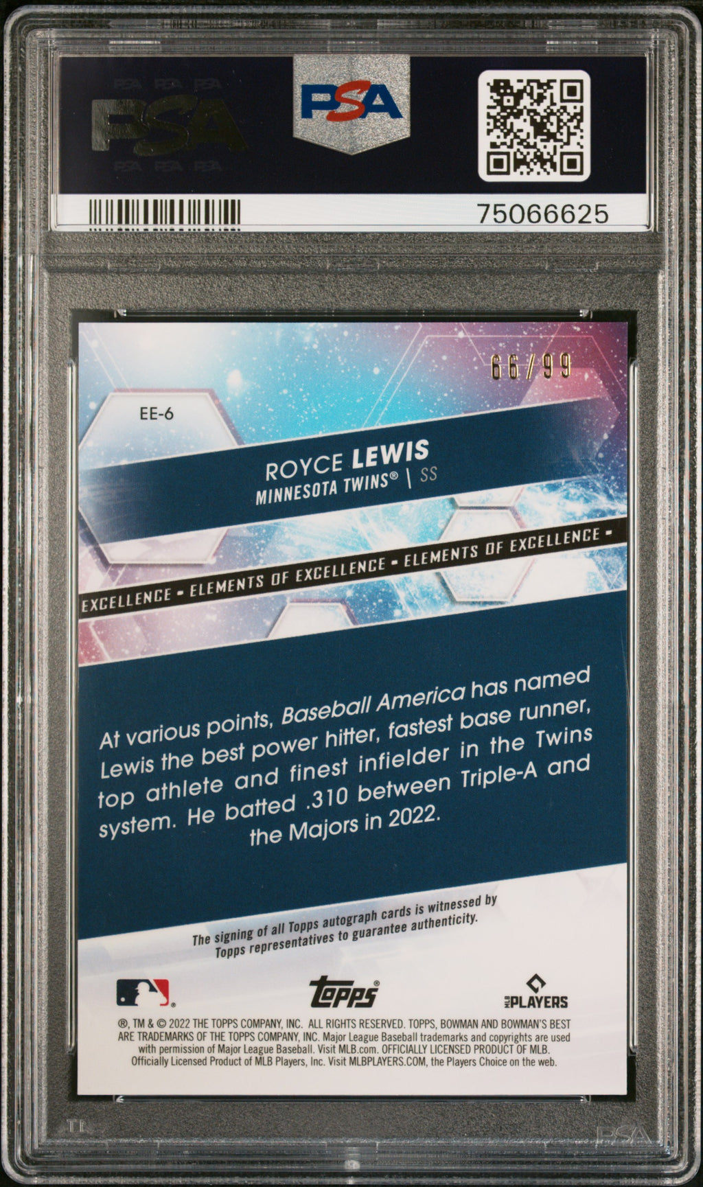 2022 Bowman'S Best Elements Of Excellence #EE6 Royce Lewis PSA 10