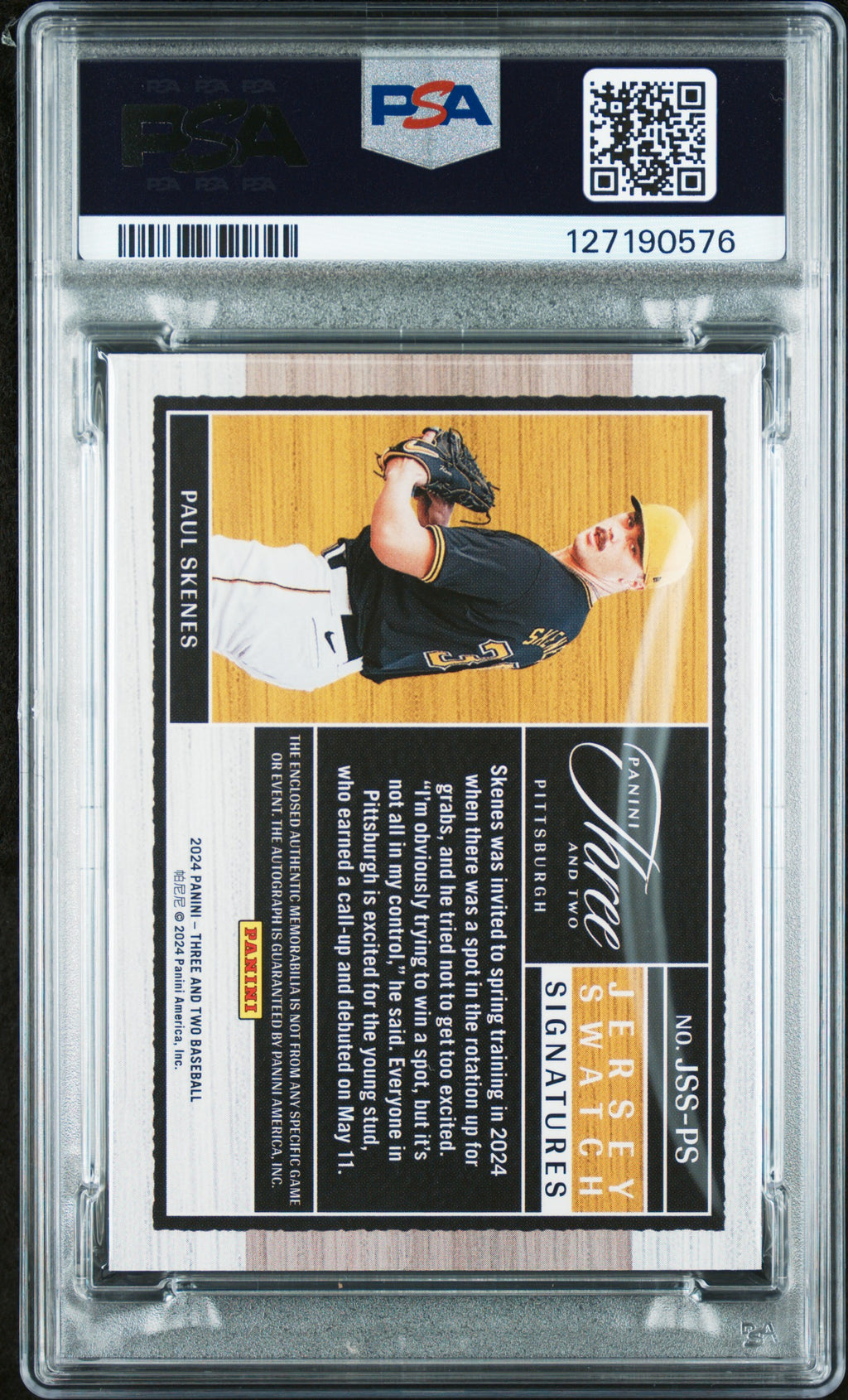 2024 Panini Three And Two Jersey Swatch #JSSPS Paul Skenes Red Fotl Auto 10 1/6
