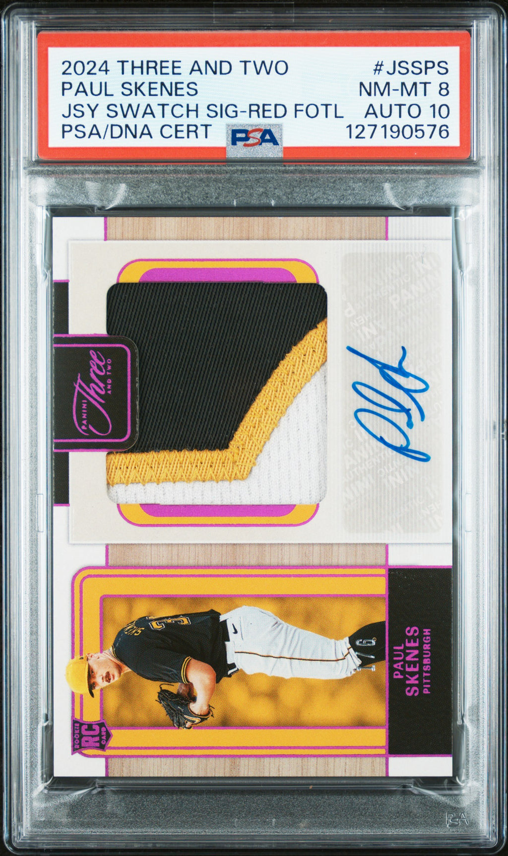 2024 Panini Three And Two Jersey Swatch #JSSPS Paul Skenes Red Fotl Auto 10 1/6