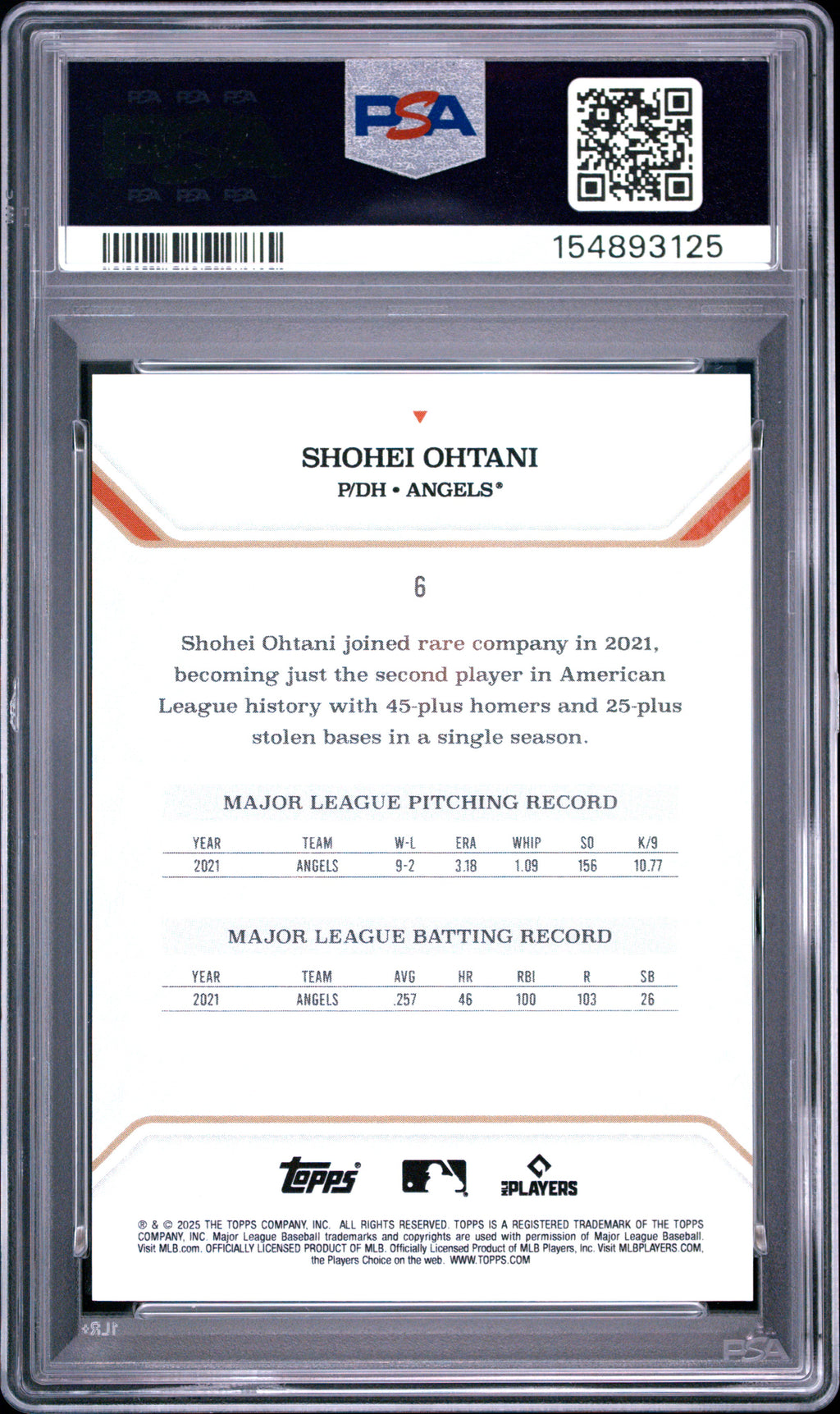 2025 Topps Mlb Mvp Collection #6 Shohei Ohtani PSA 9