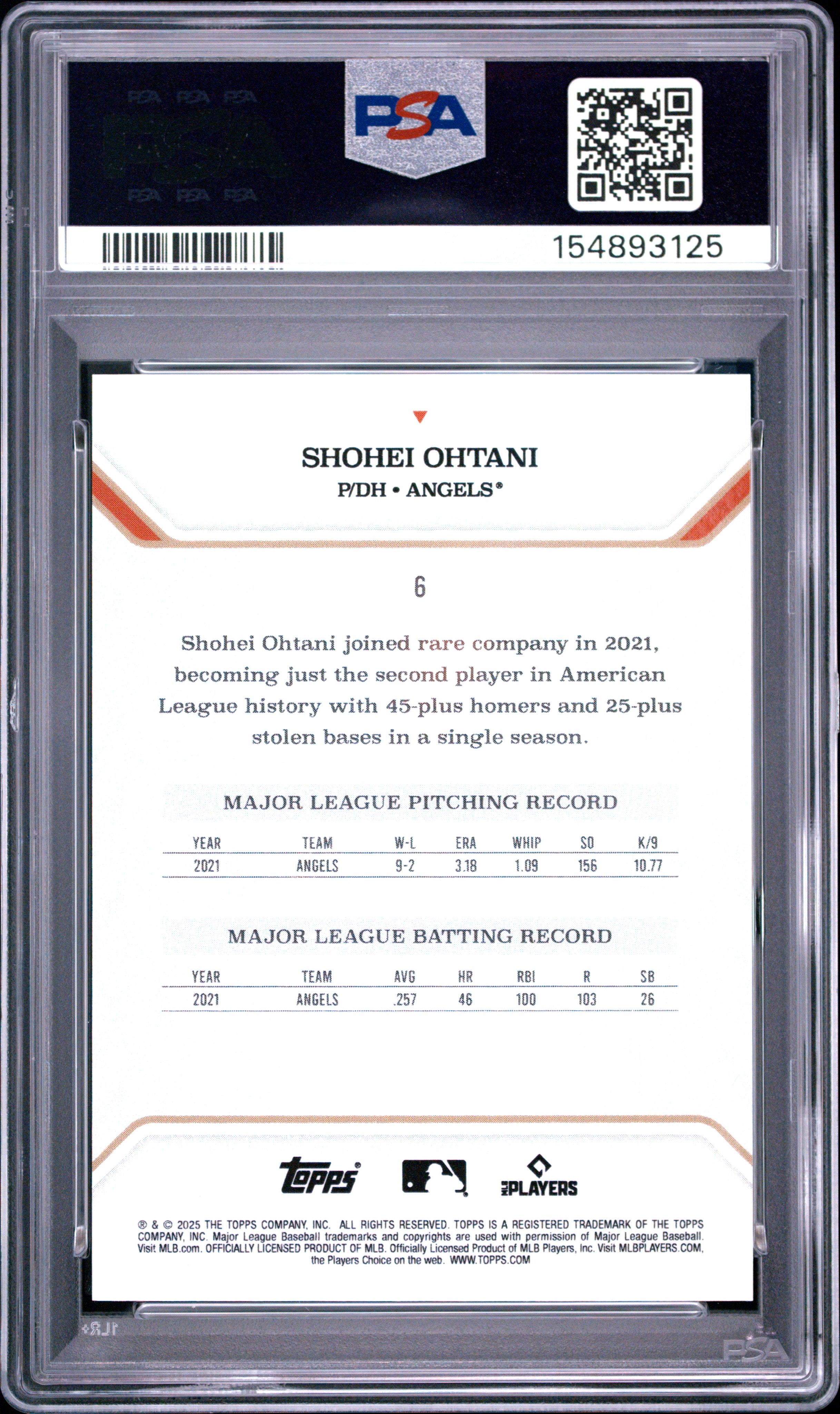 2025 Topps Mlb Mvp Collection #6 Shohei Ohtani PSA 9