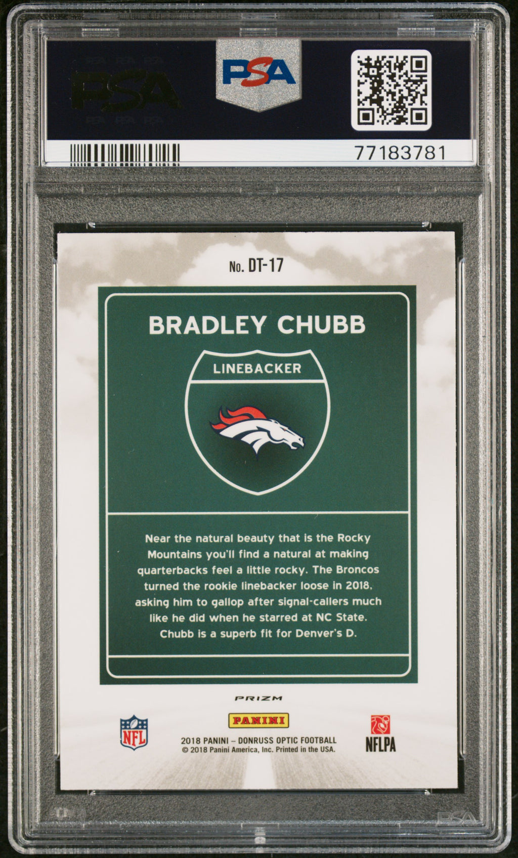 2018 Panini Donruss Optic Downtown Panini #DT17 Bradley Chubb PSA 10