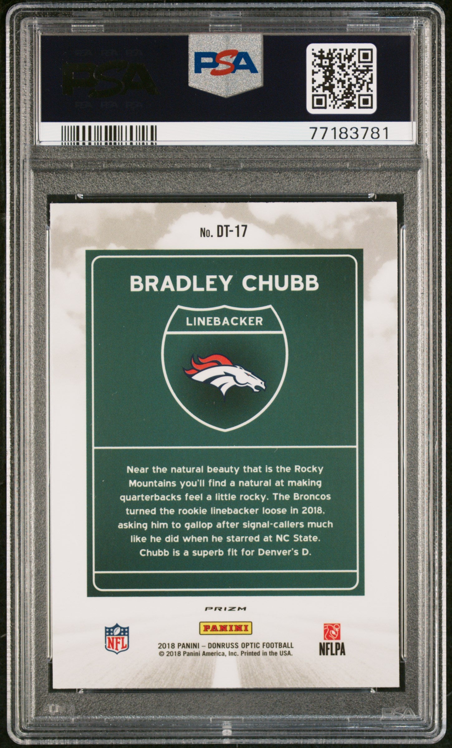 2018 Panini Donruss Optic Downtown Panini #DT17 Bradley Chubb PSA 10