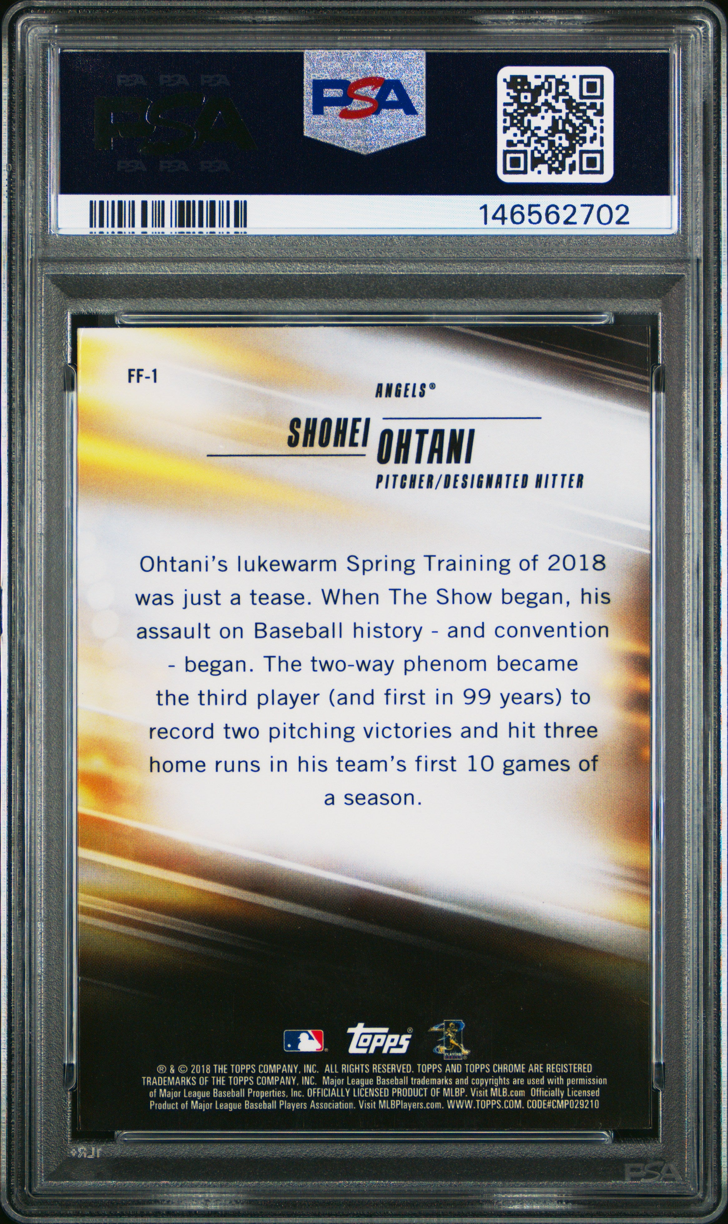 2018 Topps Chrome Freshman Flash #FF-1 Shohei Ohtani Freshman Flash PSA 9