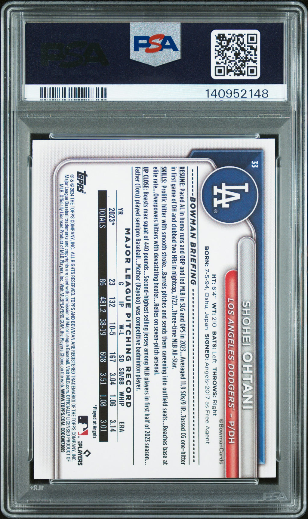 2024 Bowman #33 Shohei Ohtani Sky Blue PSA 9