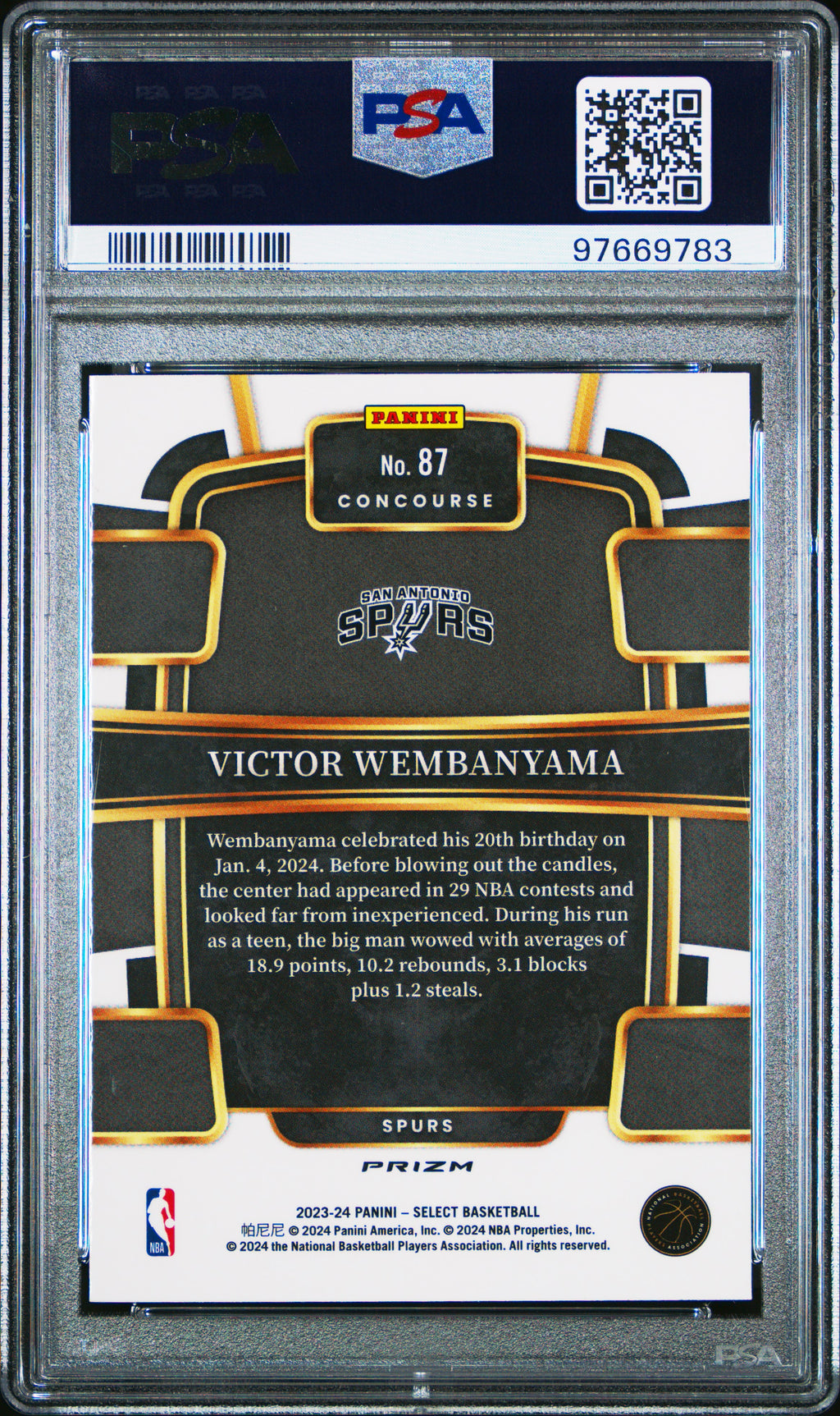2023 Panini Select #87 Victor Wembanyama PSA 9