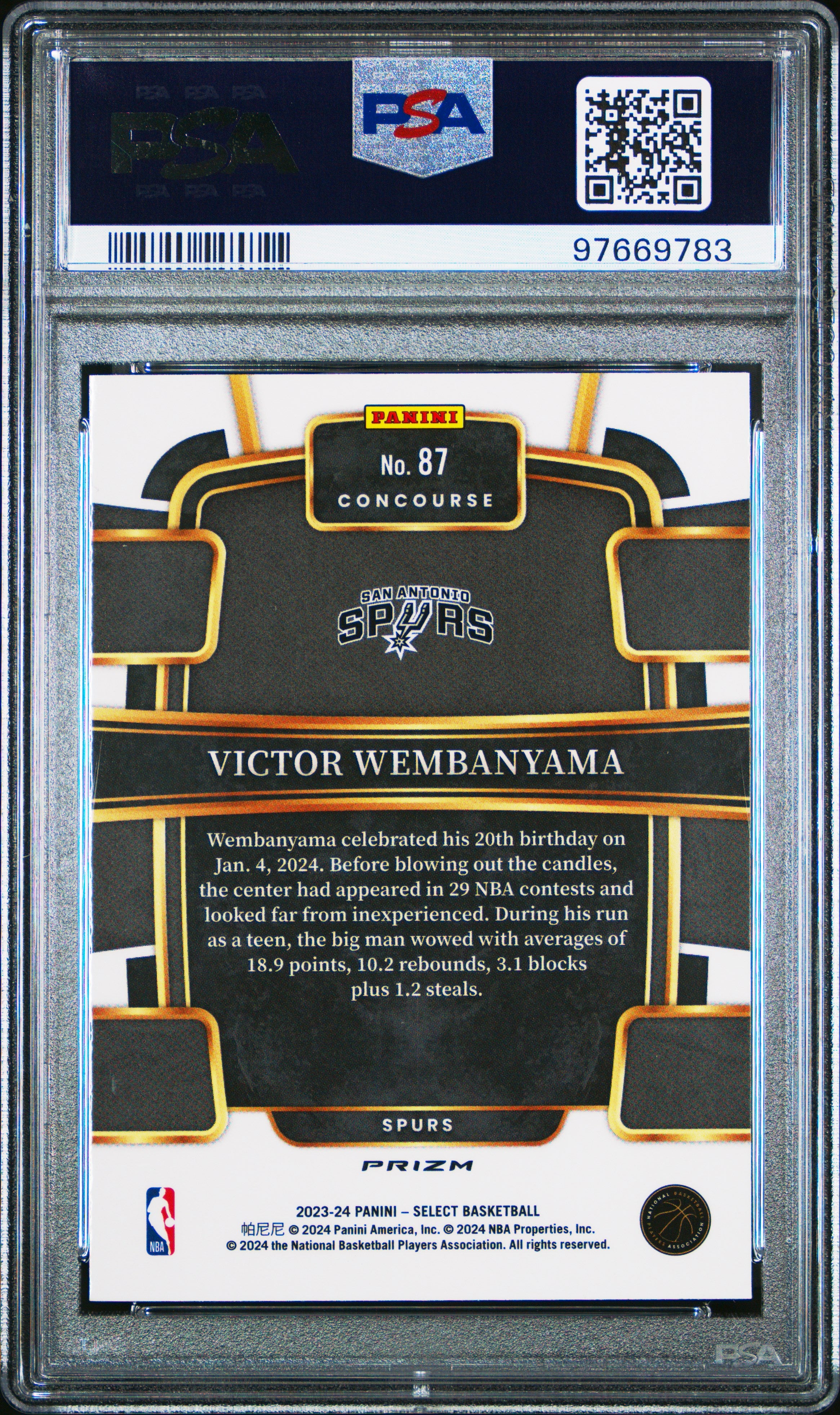 2023 Panini Select #87 Victor Wembanyama PSA 9