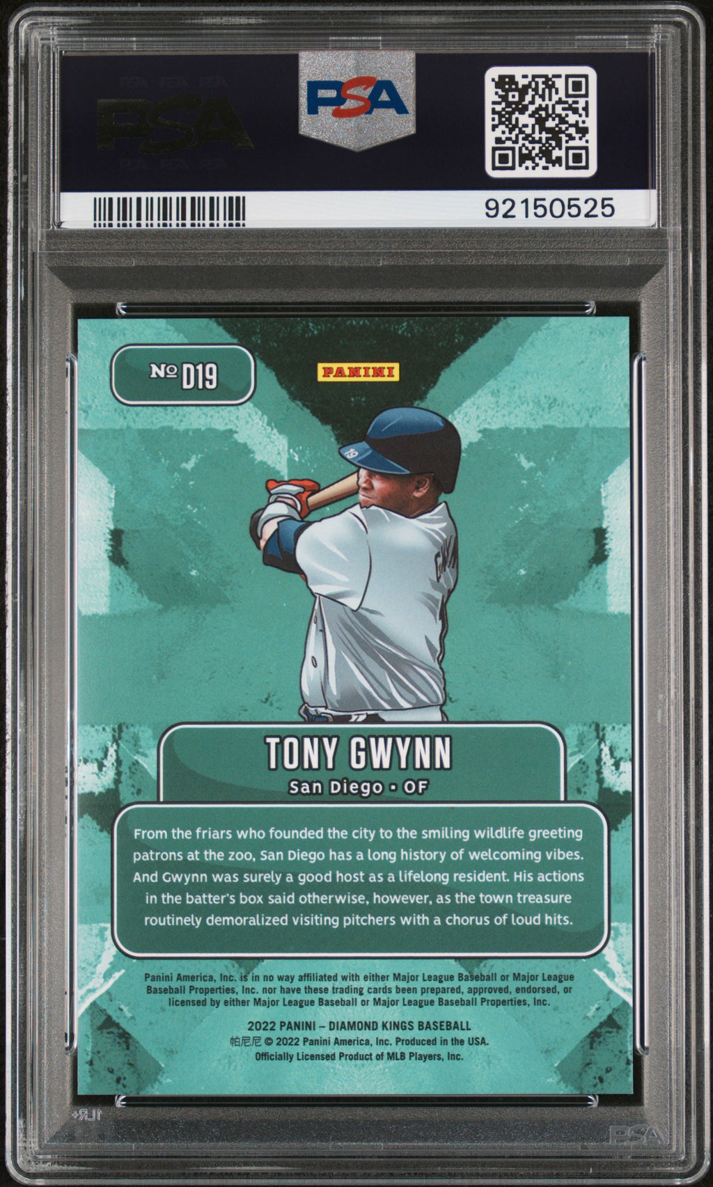2022 Panini Diamond Kings Downtown #D19 Tony Gwynn PSA 10