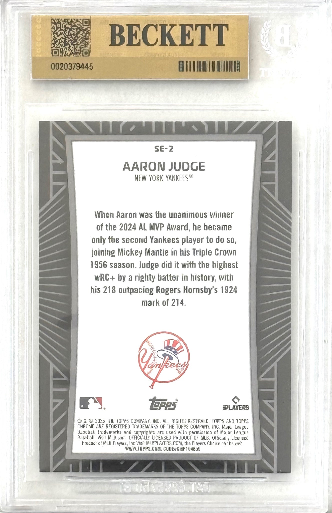 2025 Topps Chrome #SE-2 Aaron Judge Shadow Etch BGS 9.5